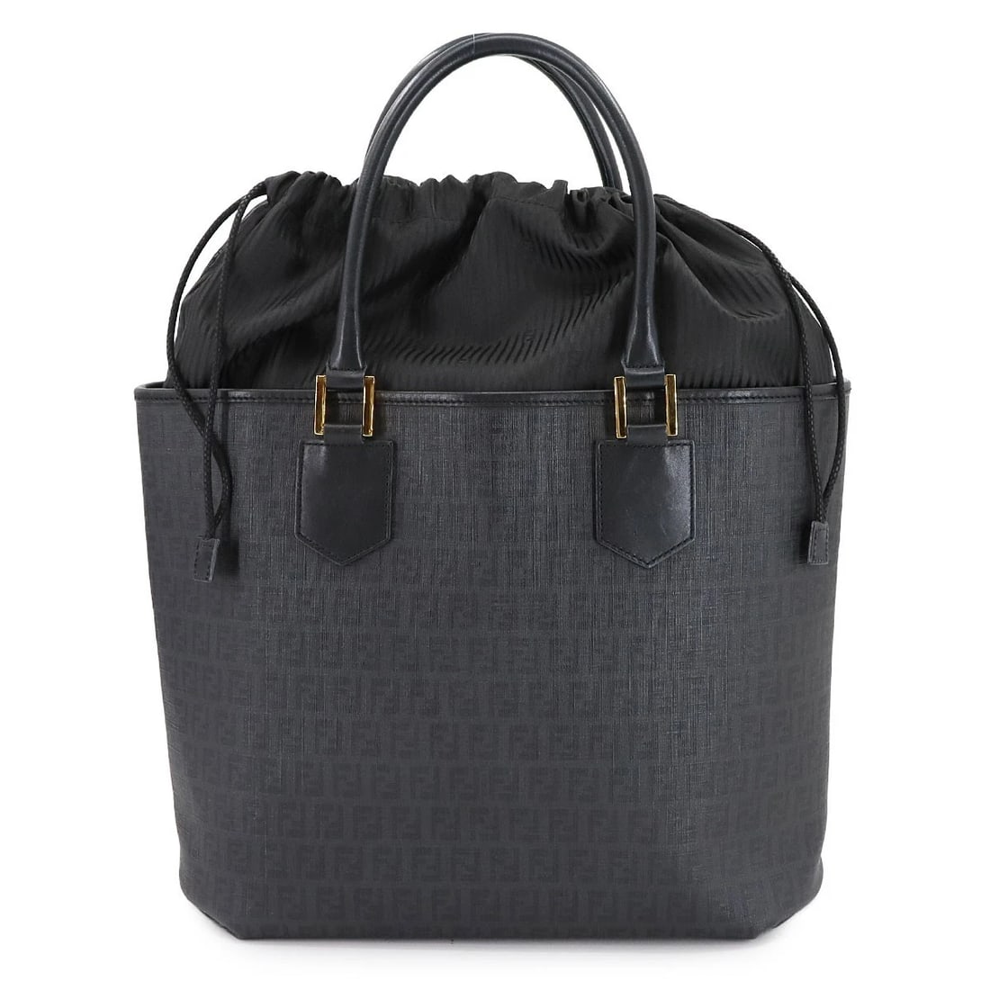 FENDI ZUCCHINO TOTE BAG CANVAS LEATHER BLACK PURSE: FENDI Zucchino Tote Bag Canvas Leather Black Purse Brand: FENDI Type: Tote Bag Material: Canvas , Leather Color: Black Size: W 13.78 inch, H 10.83 inch, D 6.10 inch Handle 18.1inch (46cm) Accesso