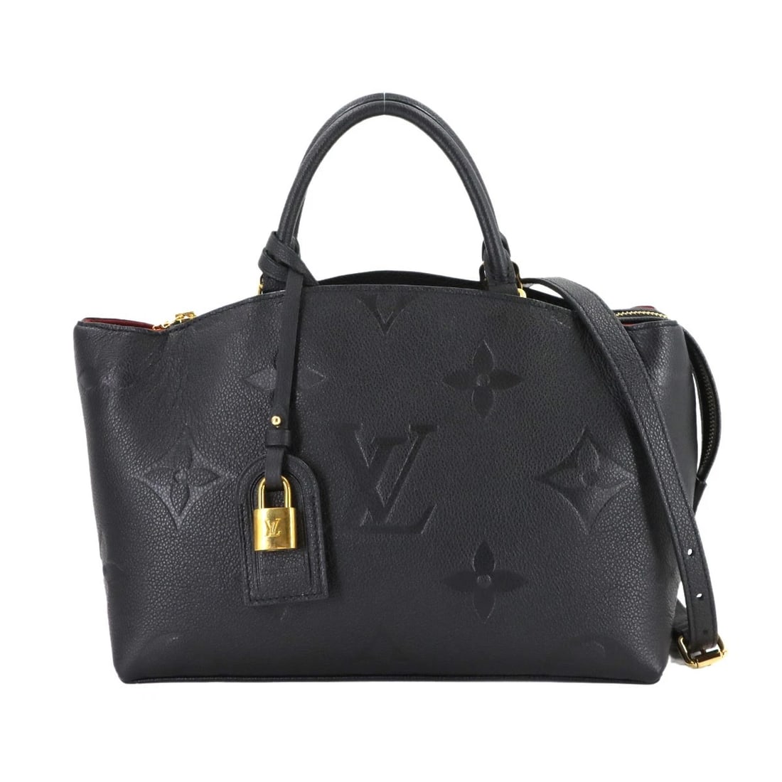 LOUIS VUITTON MONOGRAM EMPREINTE PETIT PALAIS PM 2WAY HAND BAG: LOUIS VUITTON Monogram Empreinte Petit Palais PM 2way Hand Bag Brand: LOUIS VUITTON Type: Hand Bag / Shoulder Bag Material: Monogram Empreinte Leather Color: Noir Size: W 10.83 inch, H 8.07 inch,