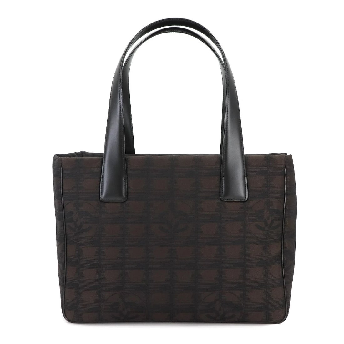 CHANEL LINE TOTE PM BAG NYLON JACQUARD LEATHER BROWN: CHANEL Line Tote PM Bag Nylon Jacquard Leather Brown Brand: CHANEL Type: Tote Bag Material: Nylon Jacquard , Leather Color: Dark Brown , Black Size: W 11.42 inch, H 8.46 inch, D 4.72 inch Handle 1