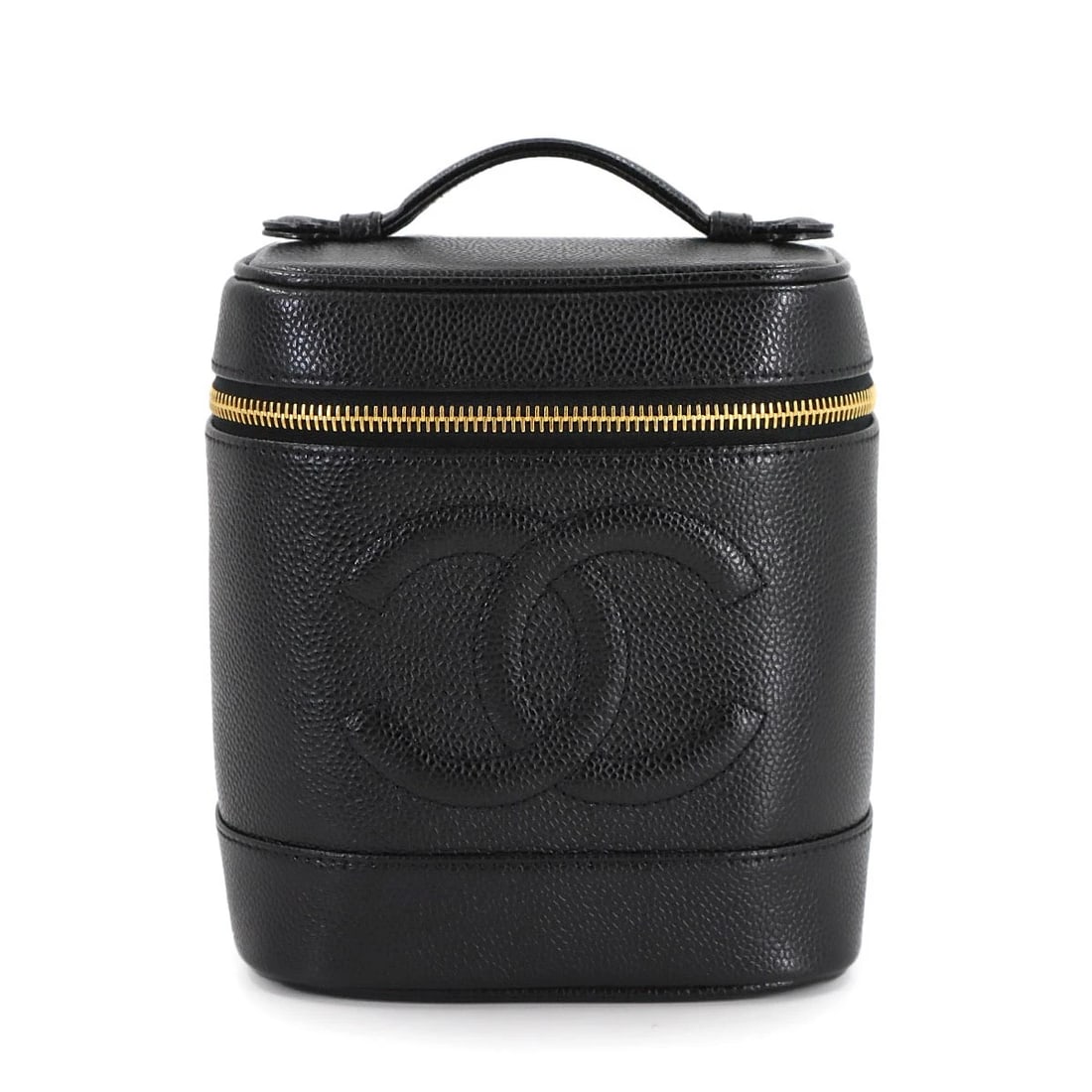 CHANEL VANITY HAND BAG LEATHER BLACK COCO LOGOS PURSE (1 of 5)