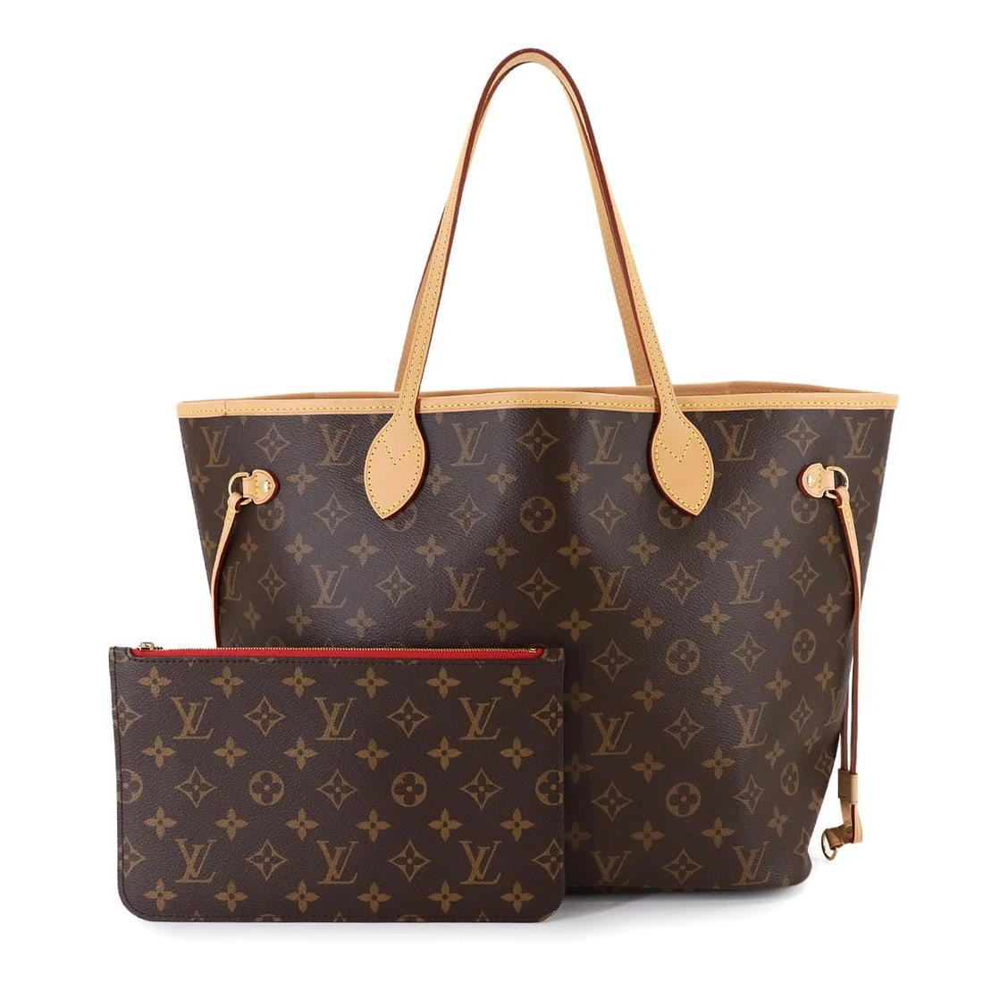 LOUIS VUITTON MONOGRAM NEVERFULL MM TOTE BAG BROWN: LOUIS VUITTON Monogram Neverfull MM Tote Bag Brown Brand: LOUIS VUITTON Type: Tote Bag Material: Mongoram Canvas Color: Mongoram , Cerise Size: W 12.60 inch, H 11.02 inch, D 6.30 inch Handle 17.7i
