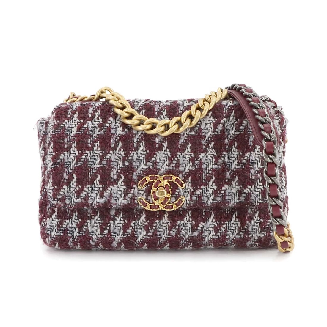CHANEL 19 CHAIN HAND SHOULDER BAG TWEED LEATHER RED GRAY: CHANEL 19 Chain Hand Shoulder Bag Tweed Leather Red Gray Brand: CHANEL Type: Hand Bag / Shoulder Bag Material: Tweed , Leather Color: Red , Gray Size: W 10.24 inch, H 6.69 inch, D 3.15 inch Should