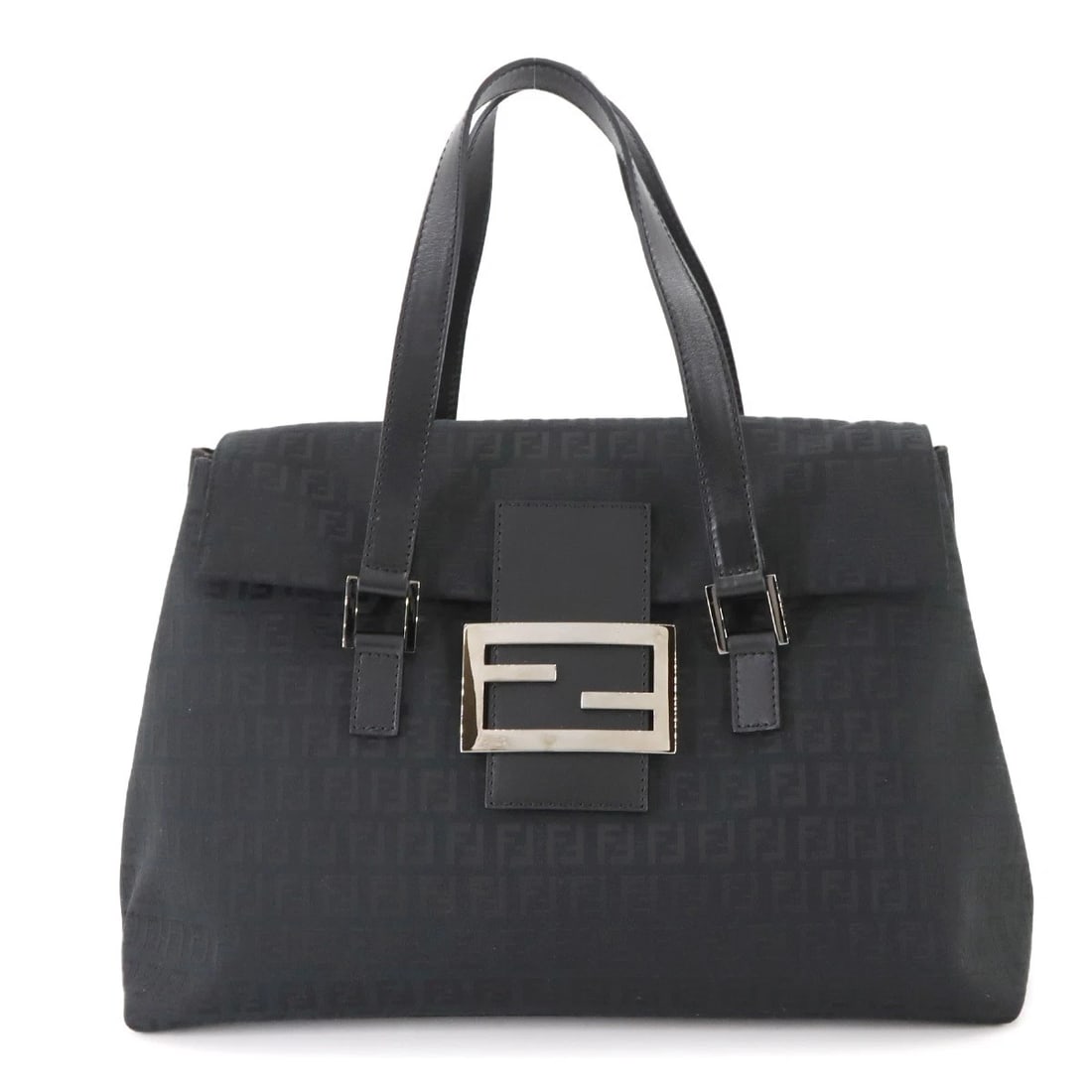 FENDI ZUCCHINO TOTE BAG CANVAS LEATHER BLACK FF PURSE: FENDI Zucchino Tote Bag Canvas Leather Black FF Purse Brand: FENDI Type: Tote Bag Material: Canvas , Leather Color: Black Size: W 14.96 inch, H 11.42 inch, D 5.91 inch Handle 13.4inch (34cm) 