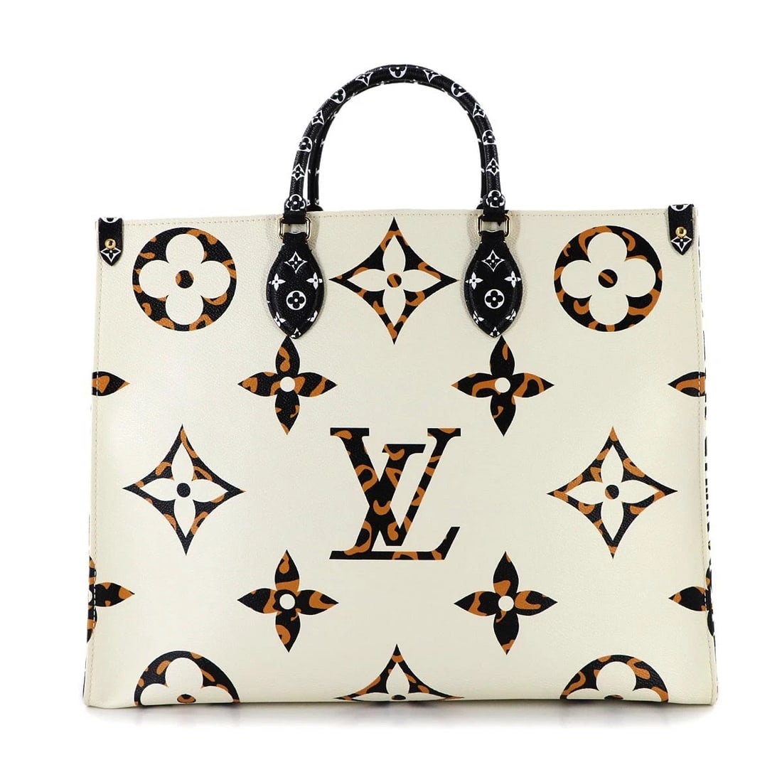 LOUIS VUITTON MONOGRAM JUNGLE ONTHEGO GM 2WAY TOTE SHOULDER BAG: LOUIS VUITTON Monogram Jungle Onthego GM 2way Tote Shoulder Bag Brand: LOUIS VUITTON Type: Tote Bag / Shoulder Bag Material: Monogram Jungle Canvas Color: Ivoire , Caramel Size: W 16.34 inch, H 12