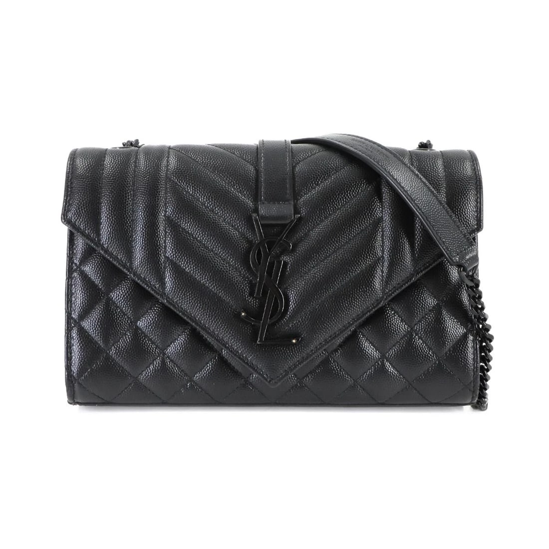 SAINT LAURENT ENVELOPE SMALL CHAIN SHOULDER BAG LEATHER BLACK: SAINT LAURENT Envelope Small Chain Shoulder Bag Leather Black Brand: SAINT LAURENT Type: Shoulder Bag Material: Leather Color: Black Size: W 8.27 inch, H 5.12 inch, D 2.17 inch Shoulder 46.1inch (