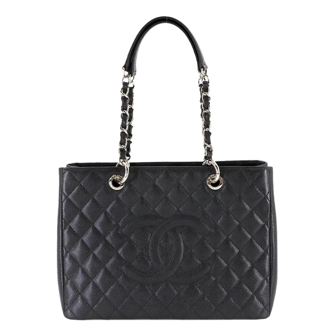 CHANEL MATELASSE GRAND SHOPPING TOTE BAG LEATHER BLACK GST: CHANEL Matelasse Grand Shopping Tote Bag Leather Black GST Brand: CHANEL Type: Tote Bag Material: Leather Color: Black Size: W 12.99 inch, H 9.65 inch, D 4.92 inch Shoulder 20.1inch (51cm) Access