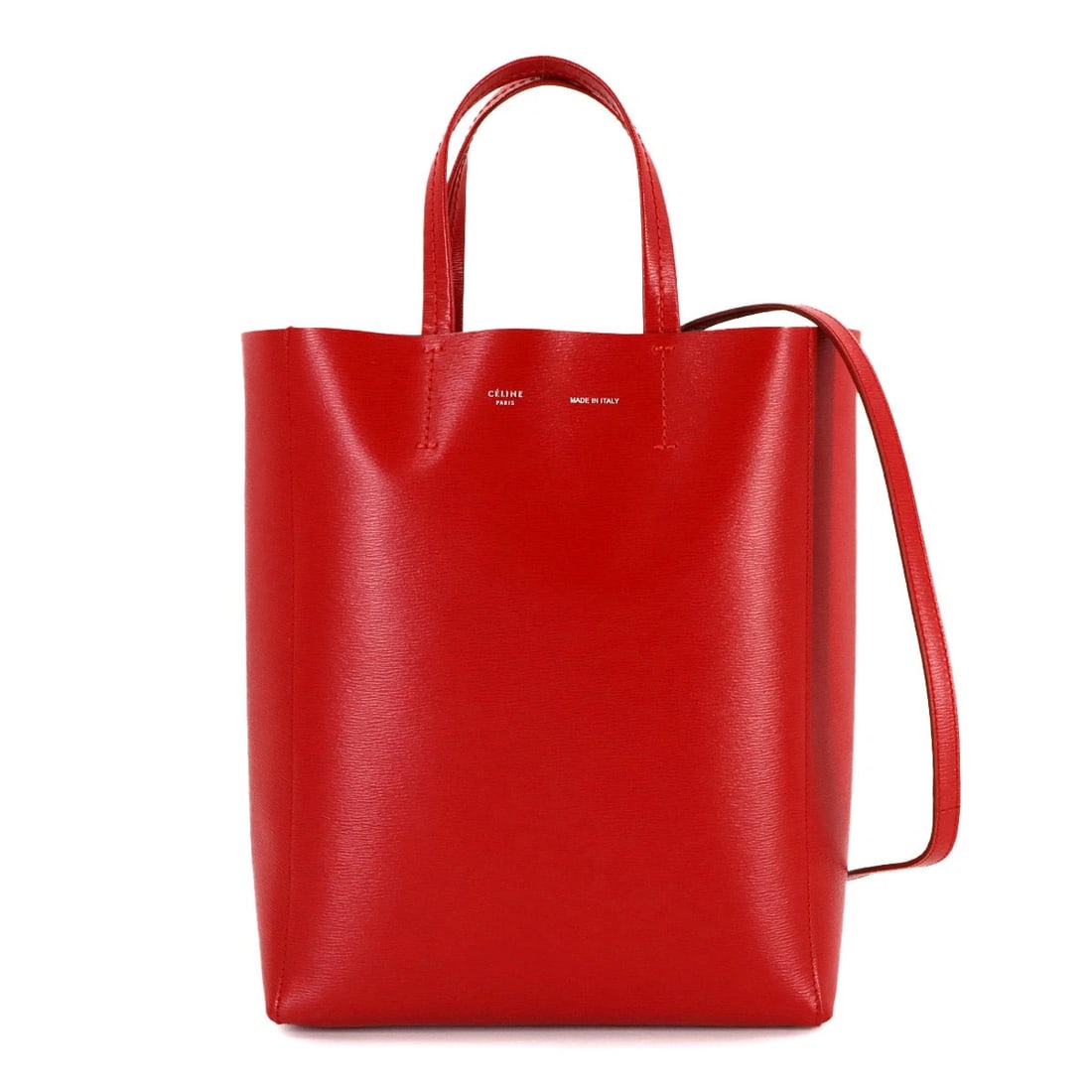 CELINE SMALL VERTICAL CABAS TOTE SHOULDER BAG LEATHER RED: CELINE Small Vertical Cabas Tote Shoulder Bag Leather Red Brand: CELINE Type: Tote Bag / Shoulder Bag Material: Leather Color: Red Size: W 9.06 inch, H 11.02 inch, D 3.94 inch Handle 10.8inch (27.