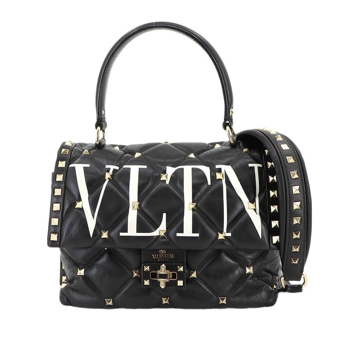 VALENTINO GARAVANI VLTN 2WAY HAND SHOULDER BAG LEATHER: VALENTINO GARAVANI VLTN 2way Hand Shoulder Bag Leather Brand: VALENTINO GARAVANI Type: Hand Bag / Shoulder Bag Material: Leather Color: Black Size: W 9.45 inch, H 6.69 inch, D 4.33 inch Handle 13.