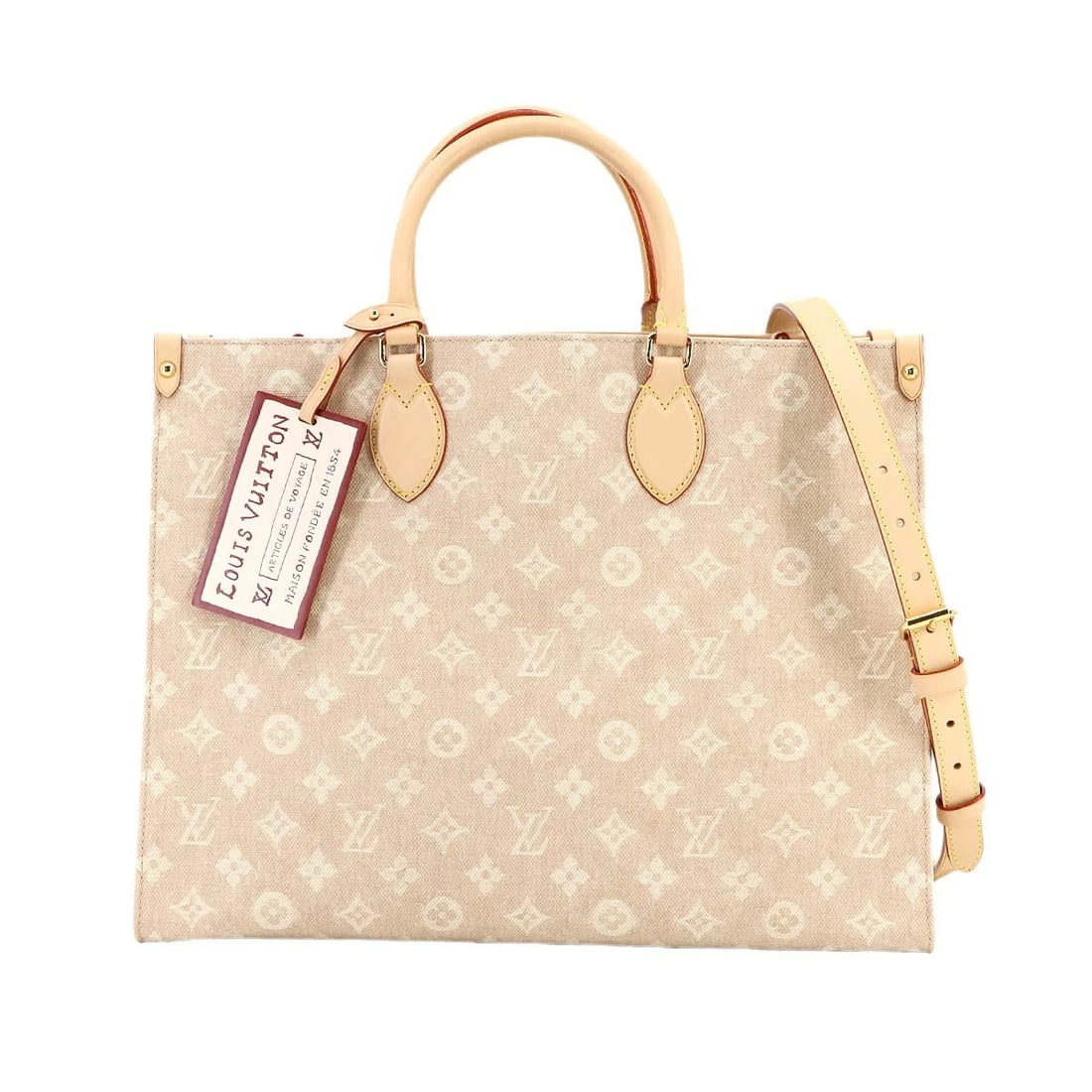 LOUIS VUITTON TRAVELS WITH ORGANIZER TOTE SHOULDER BAG: LOUIS VUITTON Travels With Organizer Tote Shoulder Bag Brand: LOUIS VUITTON Type: Tote Bag / Shoulder Bag Material: Meowgram Canvas Color: Beige Size: W 14.96 inch, H 11.42 inch, D 5.91 inch Handl