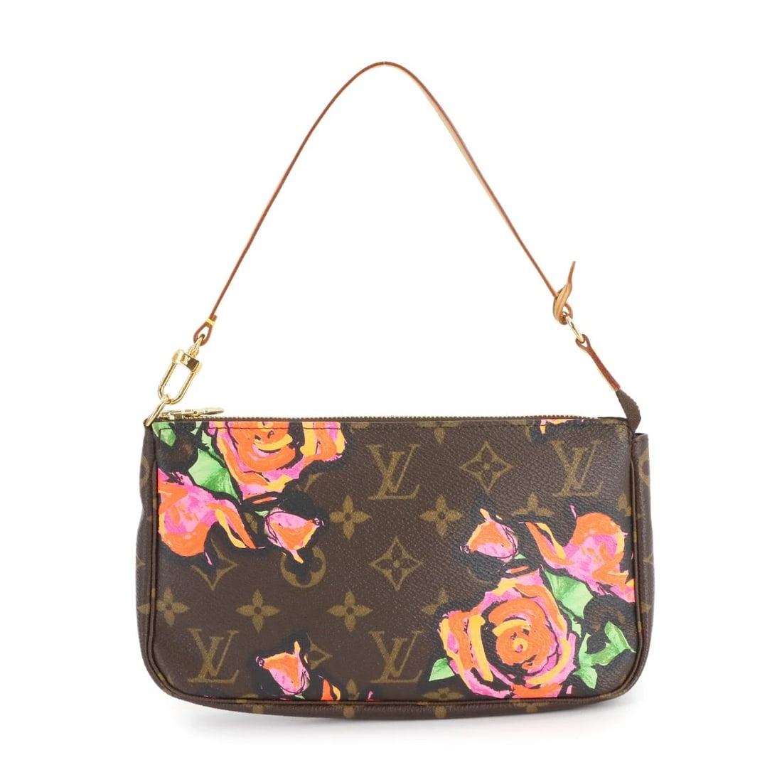 LOUIS VUITTON MONOGRAM ROSE POCHETTE HAND BAG: LOUIS VUITTON Monogram Rose Pochette Hand Bag Brand: LOUIS VUITTON Type: Hand bag Material: Monogram Rose Canvas Color: Monogram Rose Size: W 8.66 inch, H 5.12 inch, D 1.18 inch Handle 15inch (38c