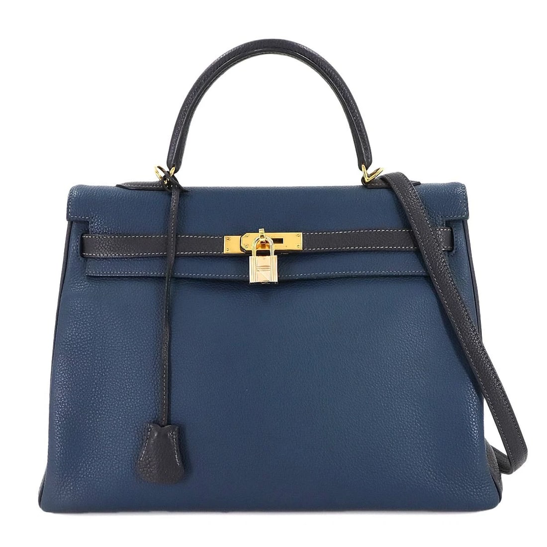 HERMES KELLY 35 SPO HAND SHOULDER BAG TOGO: HERMES Kelly 35 SPO Hand Shoulder Bag Togo Brand: HERMES Type: Hand Bag / Shoulder Bag Material: Veau Togo Color: Bleu de Prusse , Blue Indigo Size: W 13.78 inch, H 9.25 inch, D 5.12 inch Shoulder