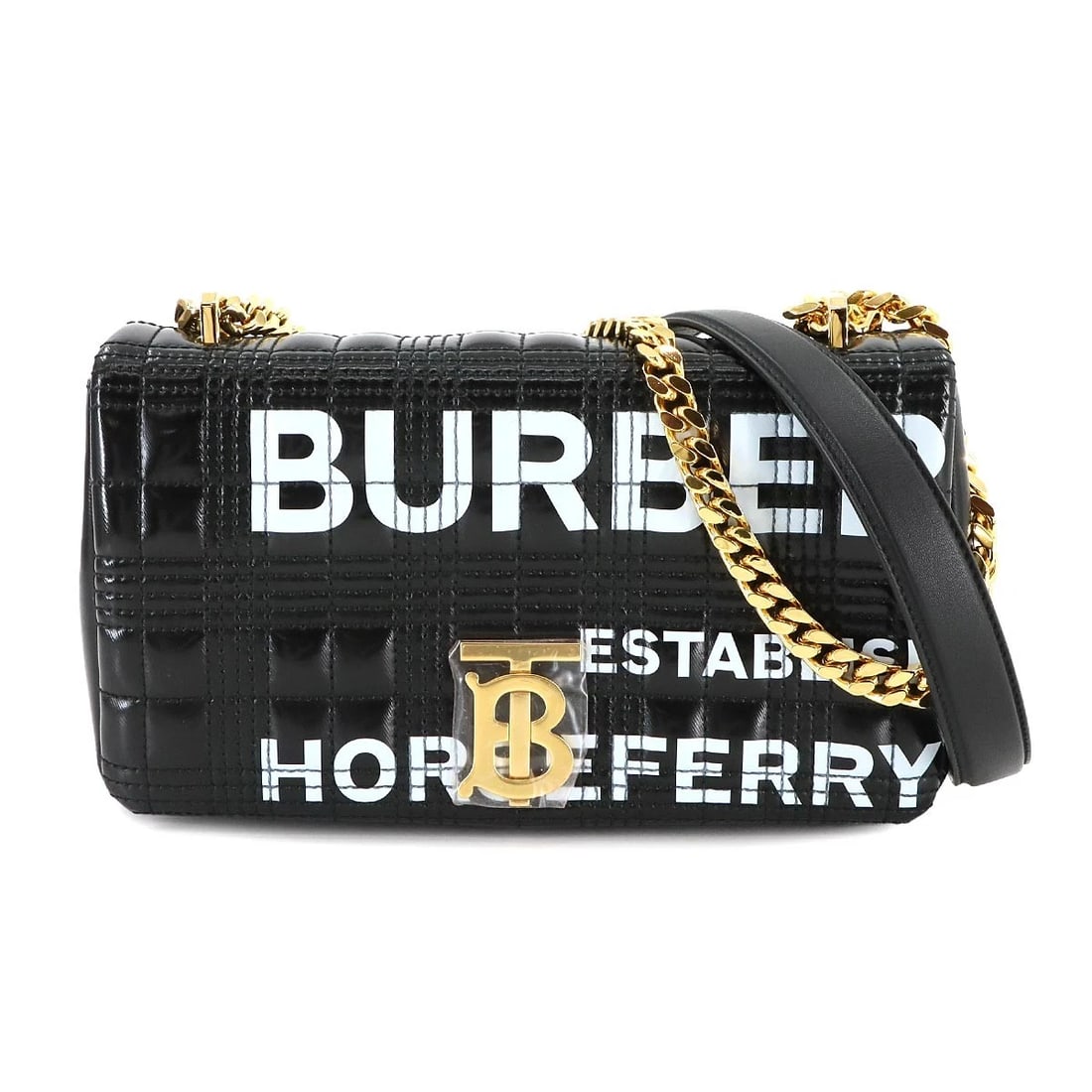 BURBERRY LOLA HORSEFERRY SMALL CHAIN SHOULDER BAG PVC BLACK: BURBERRY Lola Horseferry Small Chain Shoulder Bag PVC Black Brand: BURBERRY Type: Shoulder Bag Material: PVC , Leather Color: Black , White Size: W 9.06 inch, H 5.12 inch, D 1.97 inch Shoulder 25.