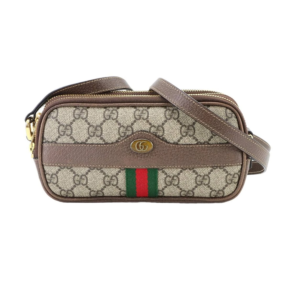 GUCCI OPHIDIA MINI SHOULDER BAG GG SUPREME CANVAS BEIGE BROWN (1 of 5)