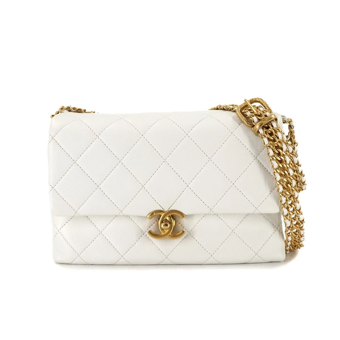CHANEL MATELASSE CHAIN SHOULDER BAG LEATHER WHITE PURSE: CHANEL Matelasse Chain Shoulder Bag Leather White Purse Brand: CHANEL Type: Shoulder Bag Material: Leather Color: White Size: W 8.27 inch, H 5.31 inch, D 3.35 inch Shoulder (max.) 26inch (66cm) A