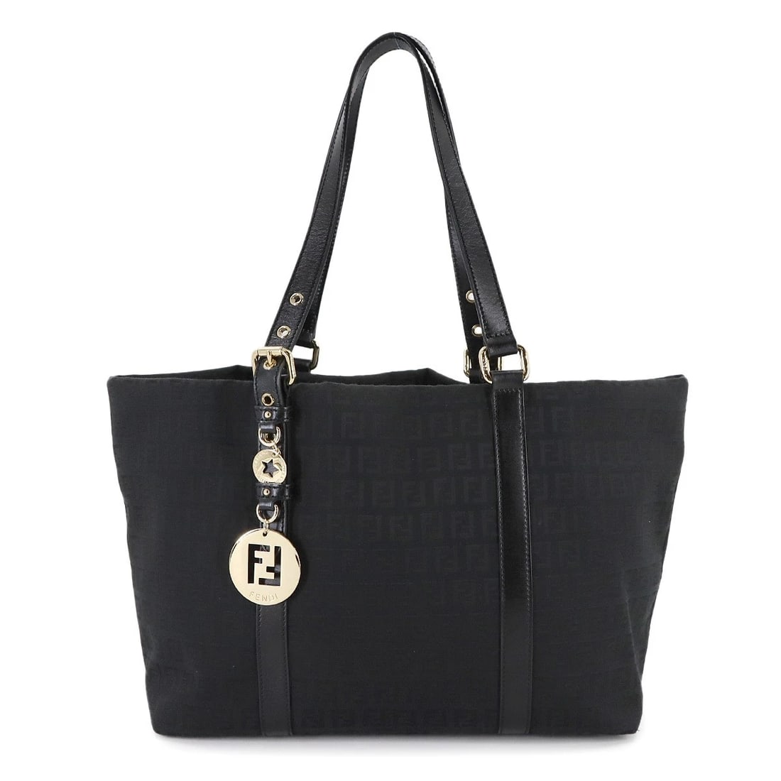 FENDI ZUCCHINO TOTE BAG CANVAS LEATHER BLACK PURSE: FENDI Zucchino Tote Bag Canvas Leather Black Purse Brand: FENDI Type: Tote Bag Material: Canvas , Leather Color: Black Size: W 12.80 inch, H 9.65 inch, D 5.51 inch Shoulder 18.9inch to 22.8inch (4