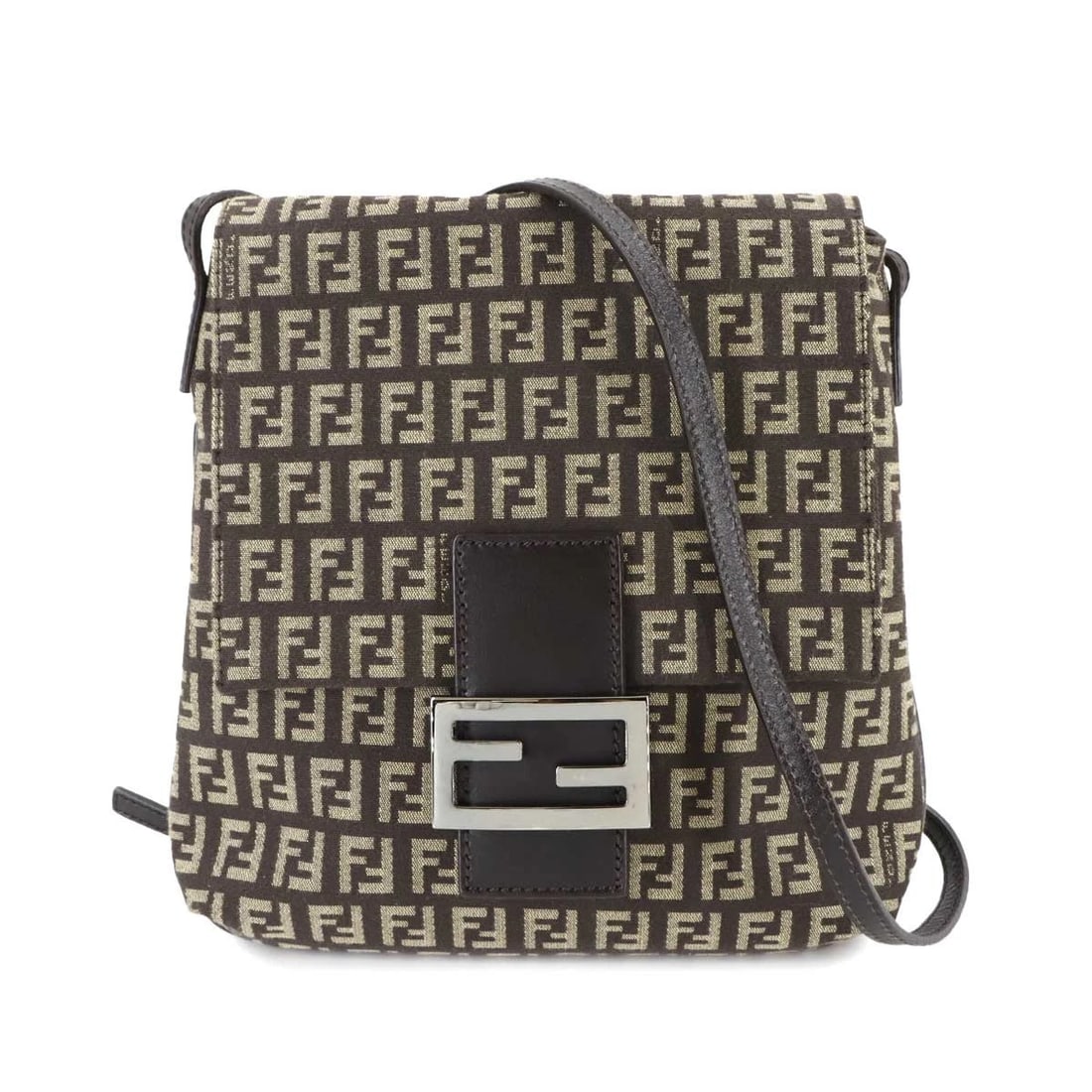 FENDI ZUCCHINO SHOULDER BAG CANVAS LEATHER BROWN (1 of 7)