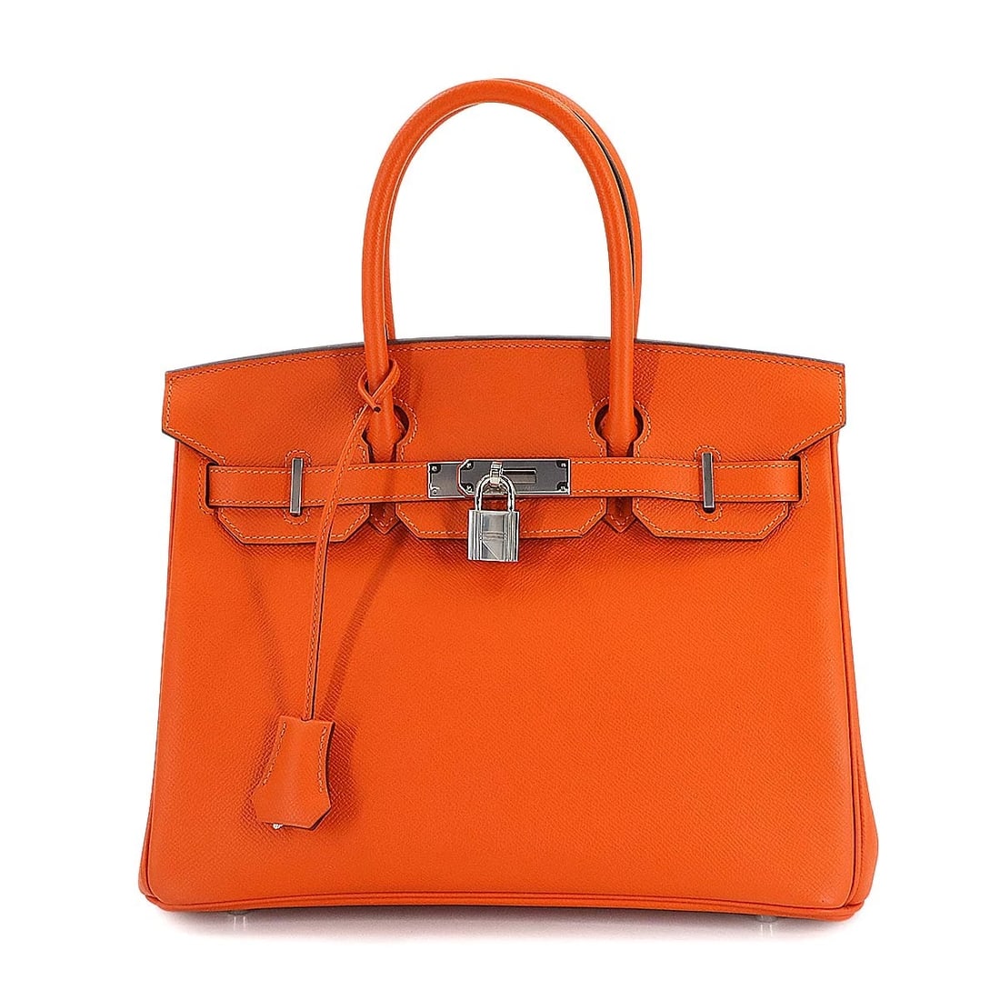 HERMES BIRKIN 30 HAND BAG EPSOM FEU ORANGE: HERMES Birkin 30 Hand Bag Epsom Feu Orange Brand: HERMES Type: Hand Bag Material: Epsom Color: Feu Orange Size: W 11.81 inch, H 9.25 inch, D 6.10 inch Handle 12.2inch (31cm) Accessories: None