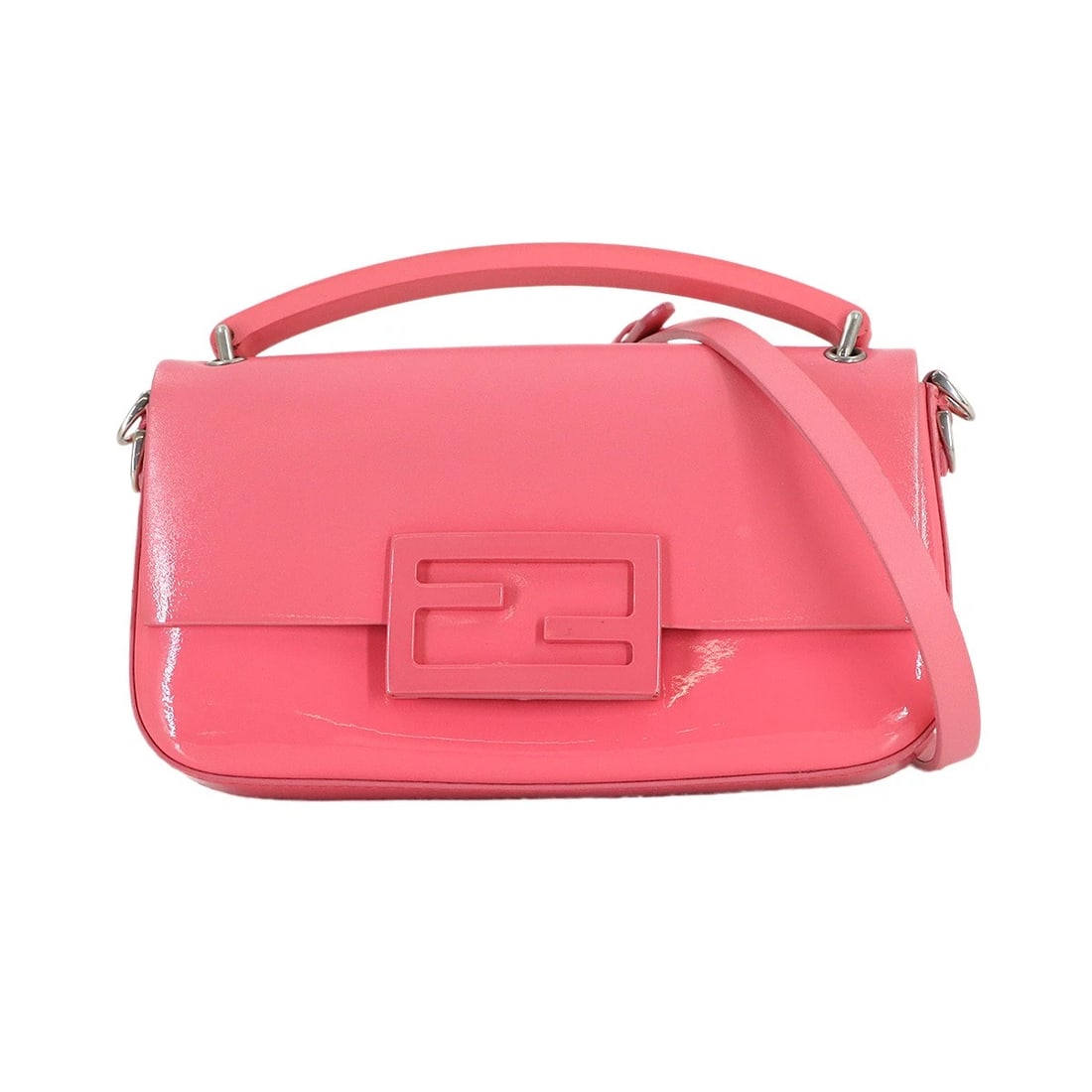 FENDI MINI BAGUETTE HAND SHOULDER BAG LEATHER ENAMEL: FENDI Mini Baguette Hand Shoulder Bag Leather Enamel Brand: FENDI Type: Shoulder Bag Material: Leather , Enamel Color: Pink Size: W 7.09 inch, H 4.13 inch, D 0.98 inch Handle 6.7inch (17cm) Acces