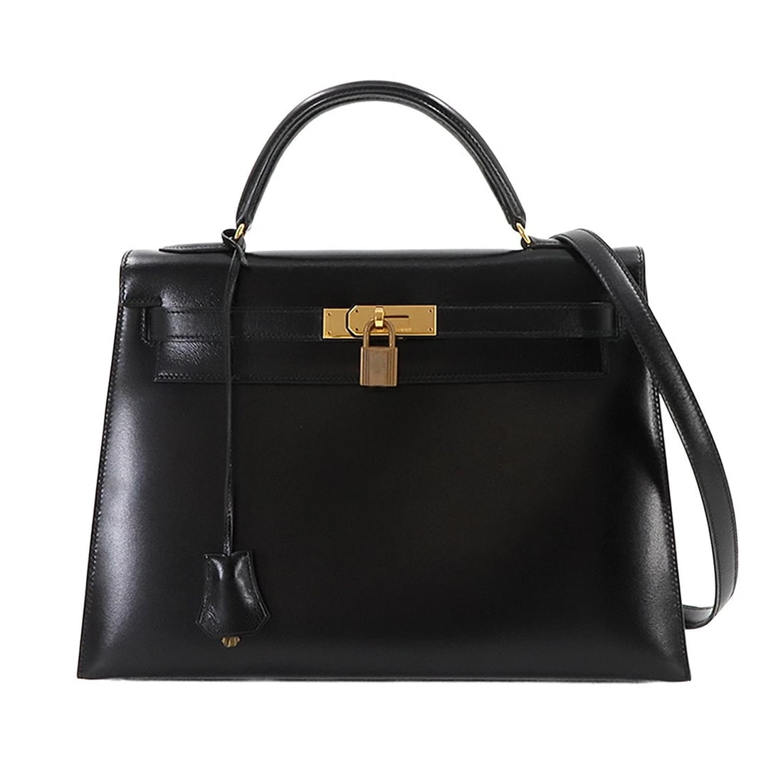 HERMES KELLY 32 BOX CALF BLACK 2WAY HAND SHOULDER BAG PURSE: HERMES Kelly 32 Box calf Black 2way Hand Shoulder Bag Purse Brand: HERMES Type: Hand Bag / Shoulder Bag Material: Box calf Color: Black Size: W 12.99 inch, H 9.06 inch, D 4.72 inch Handle 10.6inch