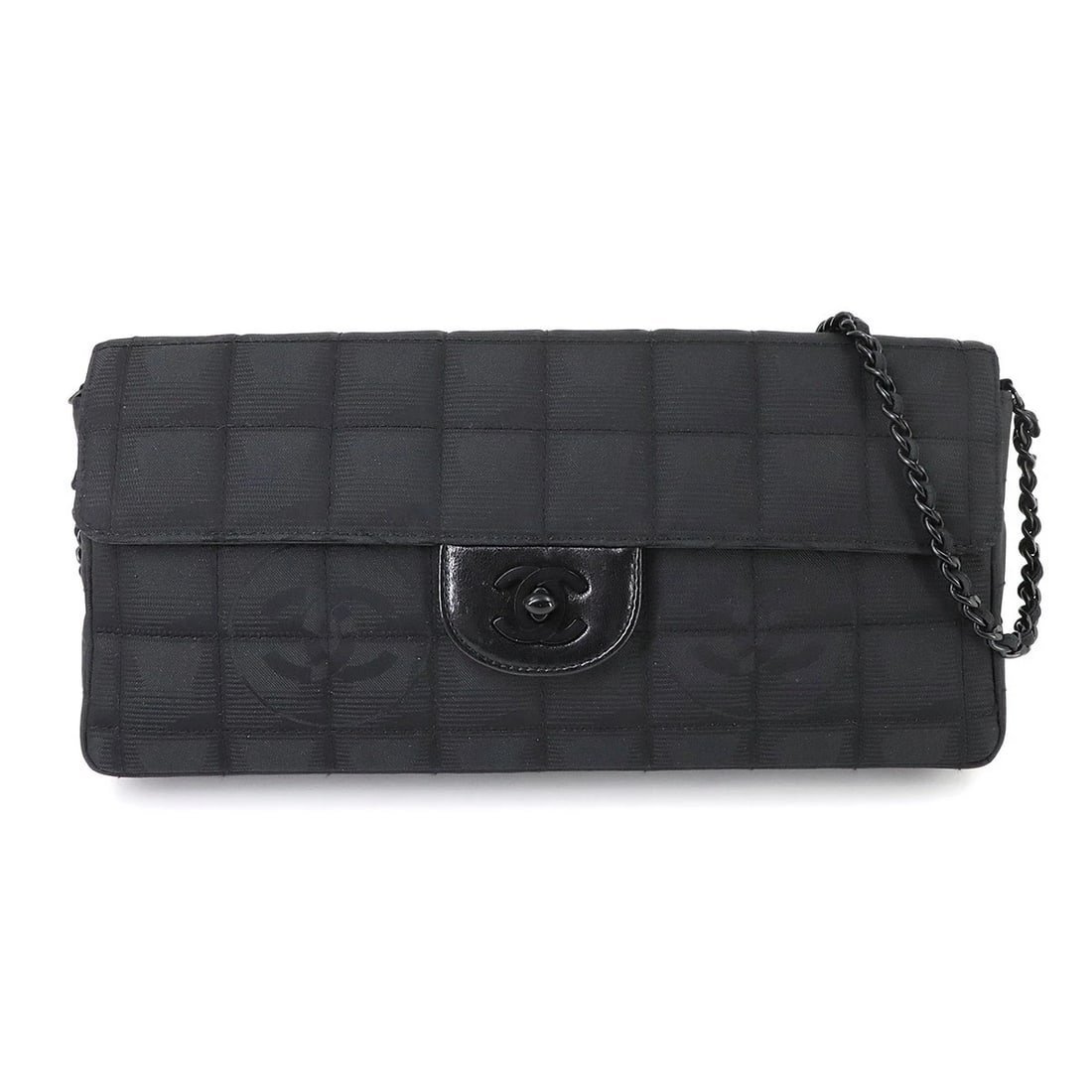 CHANEL NEW TRAVEL LINE CAHIN SHOULDER BAG NYLON LEATHER BLACK: CHANEL New Travel Line Cahin Shoulder Bag Nylon Leather Black Brand: CHANEL Type: Shoulder bag Material: Nylon , Leather Color: Black Size: W 10.24 inch, H 4.72 inch, D 1.57 inch Shoulder 27.6inch