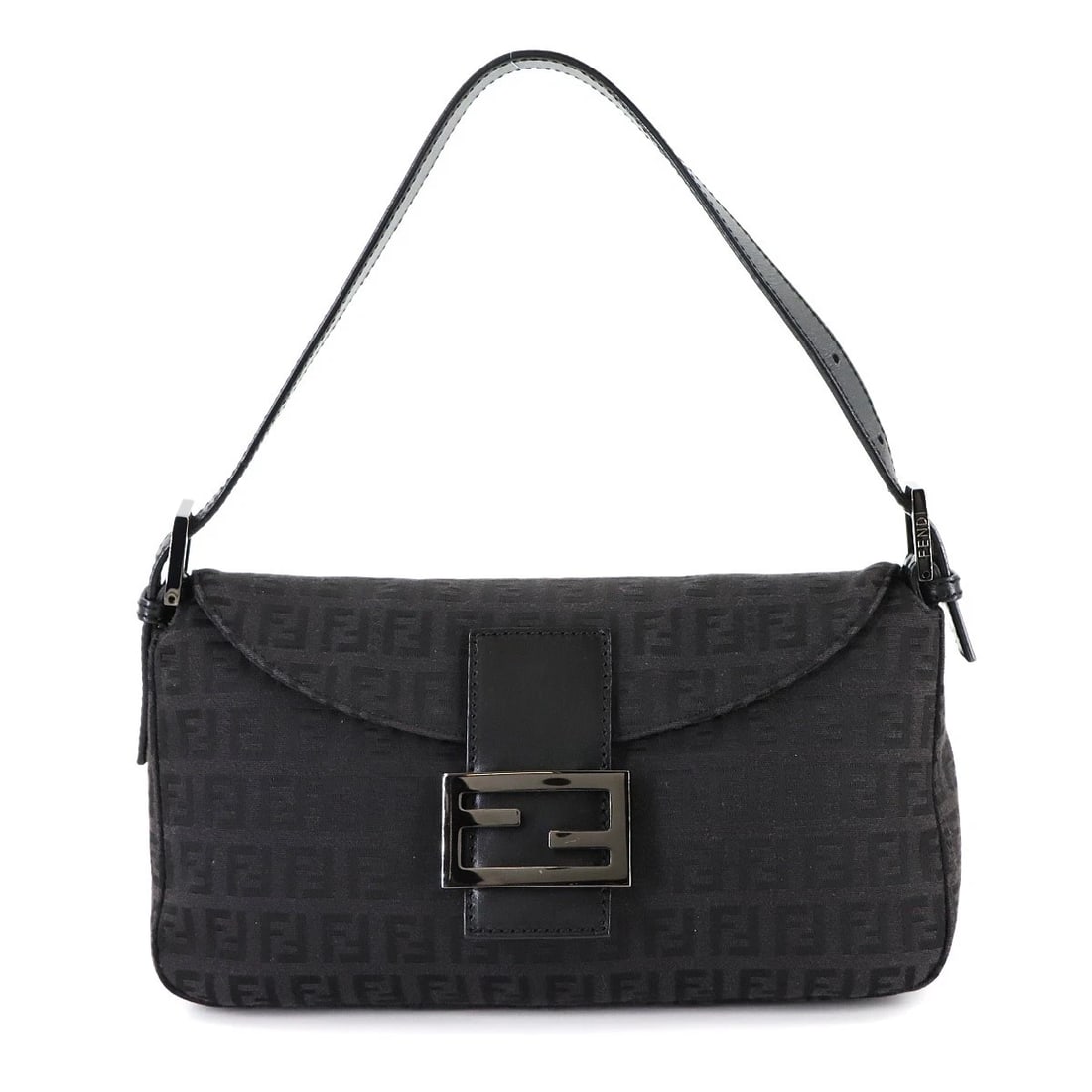 FENDI ZUCCHINO MAMMA BAGUETTE SHOULDER BAG CANVAS LEATHER BLACK: FENDI Zucchino Mamma Baguette Shoulder Bag Canvas Leather Black Brand: FENDI Type: Shoulder Bag Material: Canvas , Leather Color: Black Size: W 10.24 inch, H 6.10 inch, D 3.43 inch Shoulder 13.8in