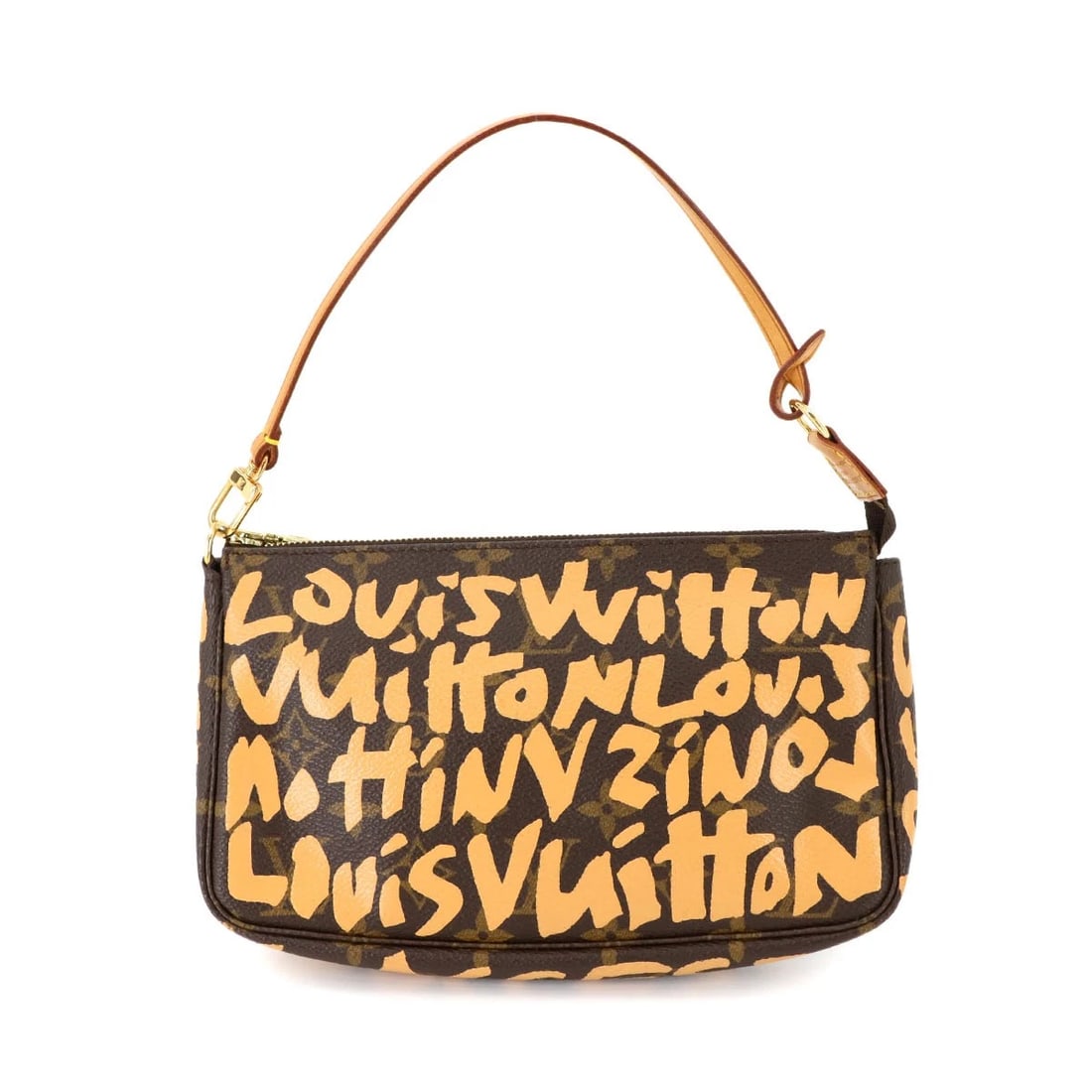 LOUIS VUITTON MONOGRAM GRAFFITI POCHETTE POUCH PEACH: LOUIS VUITTON Monogram Graffiti Pochette Pouch Peach Brand: LOUIS VUITTON Type: Hand Bag Material: Monogram Graffiti Canvas Color: Peach Size: W 8.46 inch, H 5.12 inch, D 1.18 inch Handle 15inch (