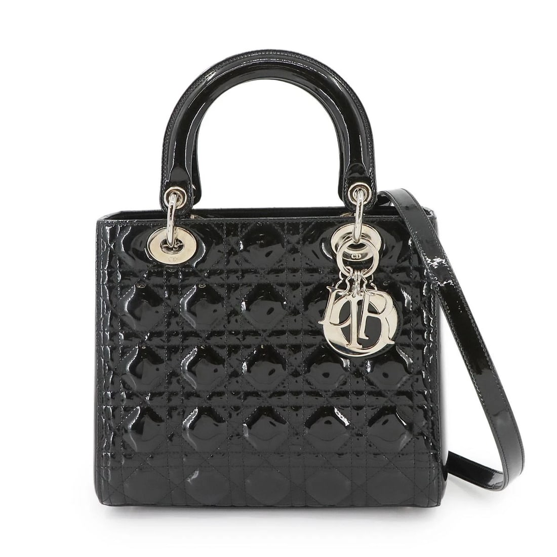 CHIRISTIAN DIOR DIOR MEDIUM HAND SHOULDER BAG ENAMEL BLACK: Chiristian Dior Dior Medium Hand Shoulder Bag Enamel Black Brand: Christian Dior Type: Hand Bag / Shoulder Bag Material: Enamel Color: Black Size: W 9.25 inch, H 7.68 inch, D 4.72 inch Handle 11in