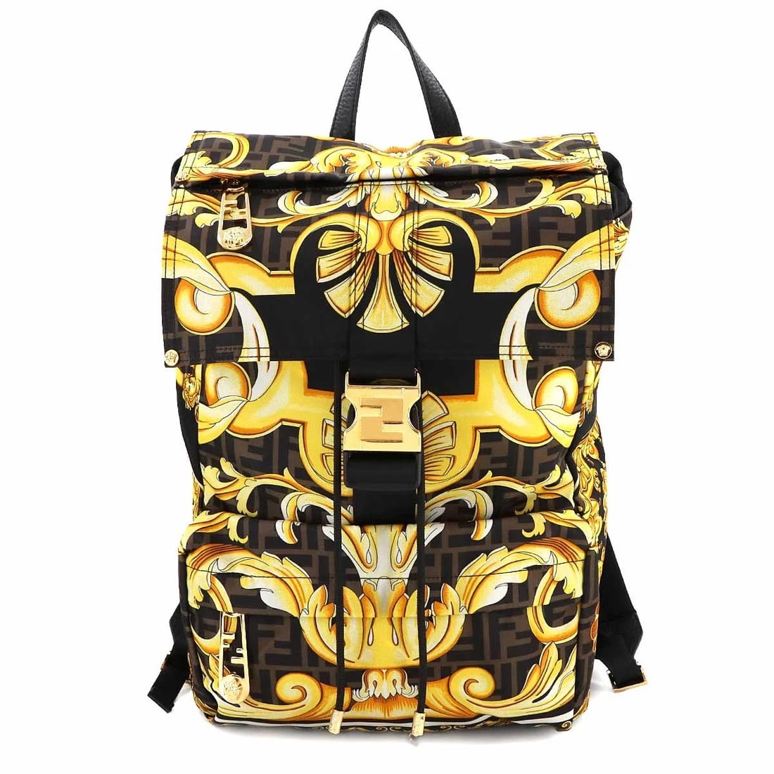 FENDI FENDACE BACKPACK NYLON LEATHER BLACK YELLOW PURSE: FENDI FENDACE Backpack Nylon Leather Black Yellow Purse Brand: Fendi Type: Backpack Material: Nylon , Leather Color: Black , Yellow Size: W 10.83 inch, H 16.54 inch, D 5.12 inch Handle 8.3inch (21