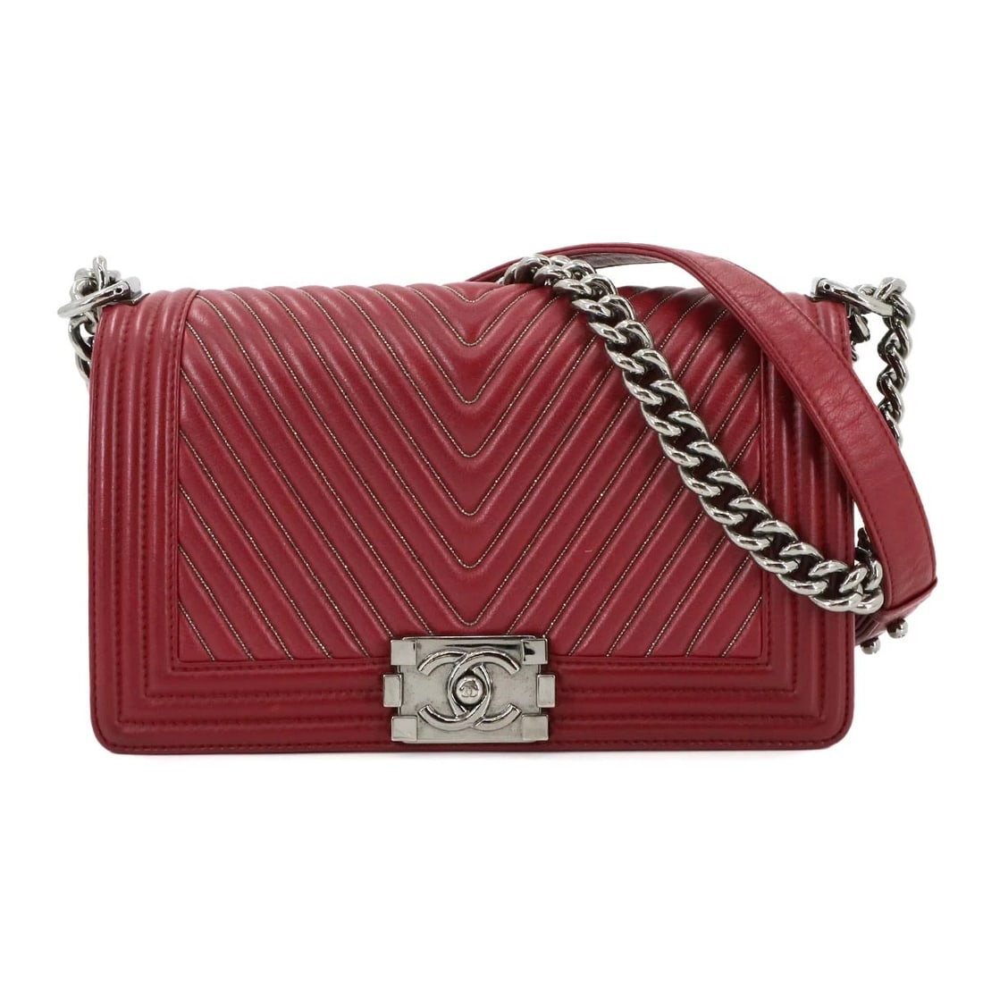 CHANEL CHANEL CHAIN SHOULDER BAG LEATHER RED V STITCH: CHANEL CHANEL Chain Shoulder Bag Leather Red V stitch Brand: CHANEL Type: Shoulder Bag Material: Leather Color: Red Size: W 9.84 inch, H 5.51 inch, D 2.76 inch Shoulder 26.8inch to 43.3inch (68cm