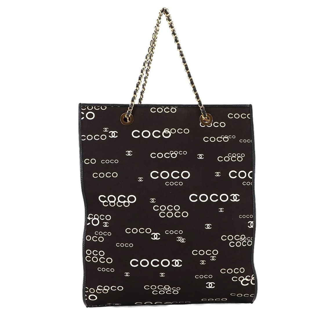 CHANEL COCO LOGOS CHAIN TOTE BAG CANVAS WHITE BLACK VINTAGE: CHANEL Coco Logos Chain Tote Bag Canvas White Black Vintage Brand: CHANEL Type: Tote Bag Material: Canvas Color: Black , White Size: W 11.61 inch, H 14.57 inch, D 1.97 inch Handle 14.2inch (36cm)