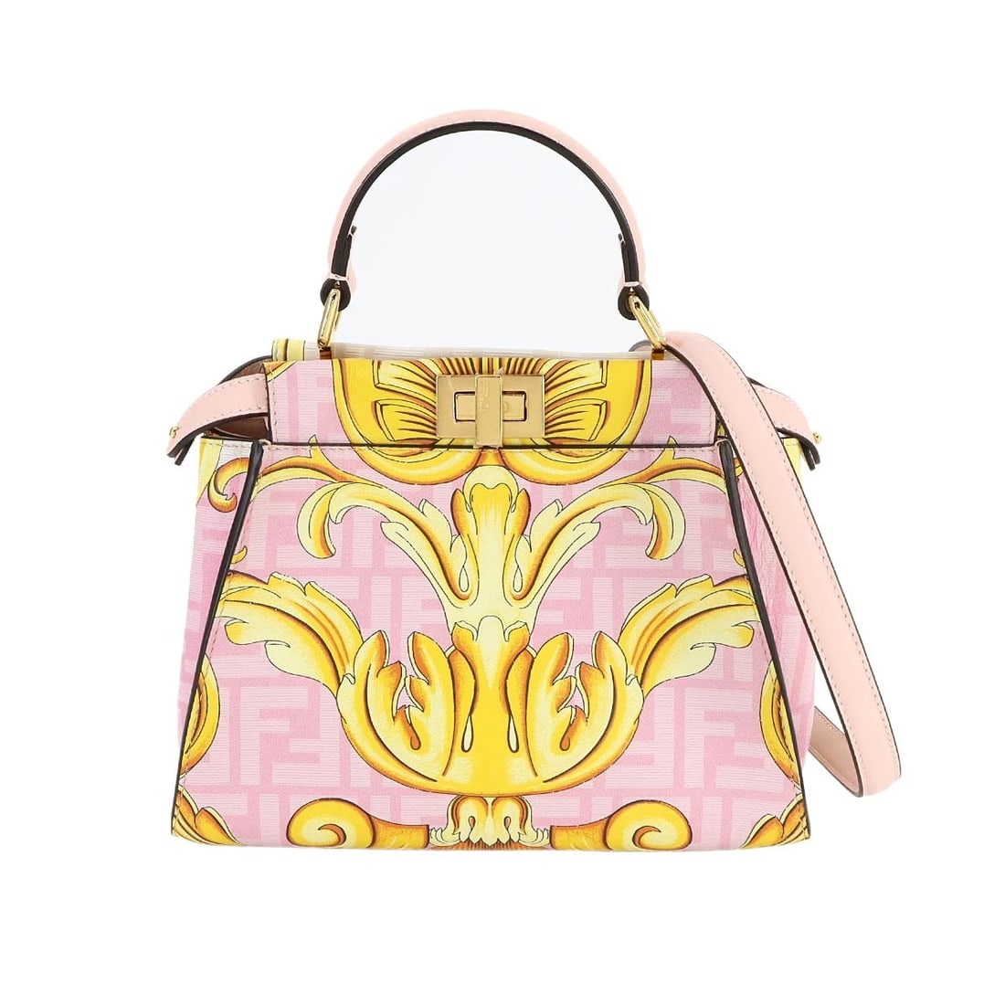 FENDI FENDACE PEEKABOO HAND SHOULDER BAG LEATHER PINK: FENDI Fendace Peekaboo Hand Shoulder Bag Leather Pink Brand: FENDI Type: Hand Bag / Shoulder Bag Material: Leather Color: Pink , Multicolor Size: W 9.25 inch, H 7.09 inch, D 4.92 inch Handle 9.1in