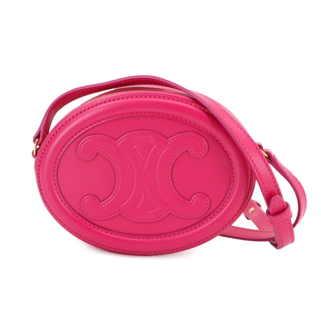 CELINE OVAL PURSE CUIR TRIOMPHE SHOULDER BAG LEATHER PINK: CELINE Oval Purse Cuir Triomphe Shoulder Bag Leather Pink Brand: CELINE Type: Shoulder Bag Material: Leather Color: Pink Size: W 6.30 inch, H 4.72 inch, D 1.77 inch Shoulder 40.9inch to 48.4inch (