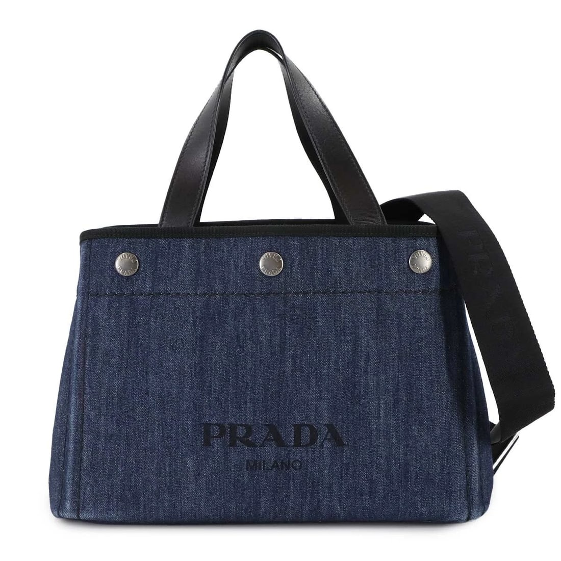 PRADA 2WAY HAND SHOULDER BAG DENIM LEATHER BLUE BLACK PURSE: PRADA 2way Hand Shoulder Bag Denim Leather Blue Black Purse Brand: PRADA Type: Hand Bag / Shoulder Bag Material: Denim , Leather Color: Blue , Black Size: W 12.20 inch, H 8.07 inch, D 6.50 inch Ha