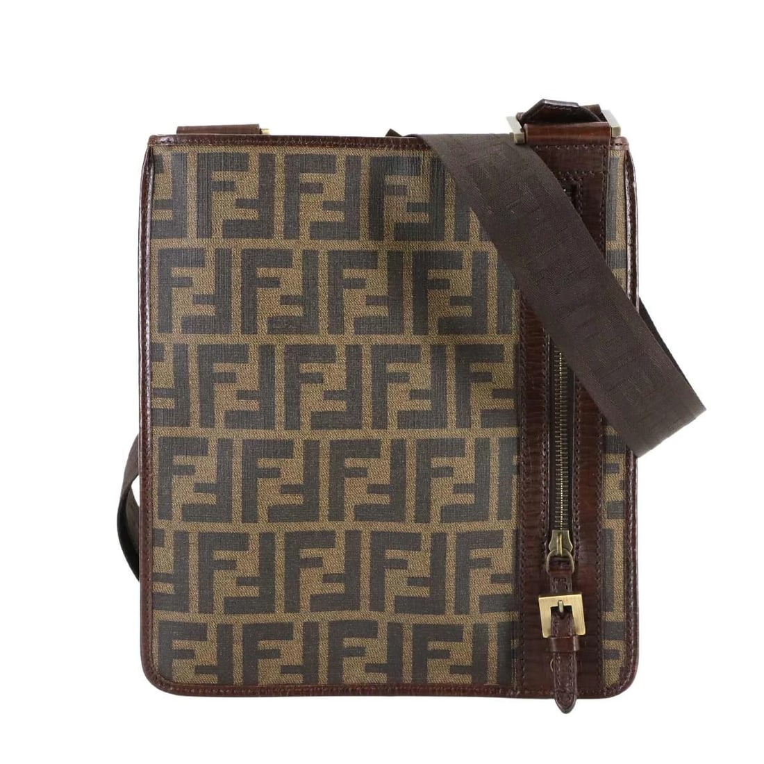 FENDI ZUCCA SHOULDER MESSENGER BAG PVC BROWN BLACK PURSE: FENDI Zucca Shoulder Messenger Bag PVC Brown Black Purse Brand: FENDI Type: Shoulder Bag Material: PVC , Leather Color: Brown , Black Size: W 9.25 inch, H 10.43 inch, D 0.20 inch Shoulder (max.) 6