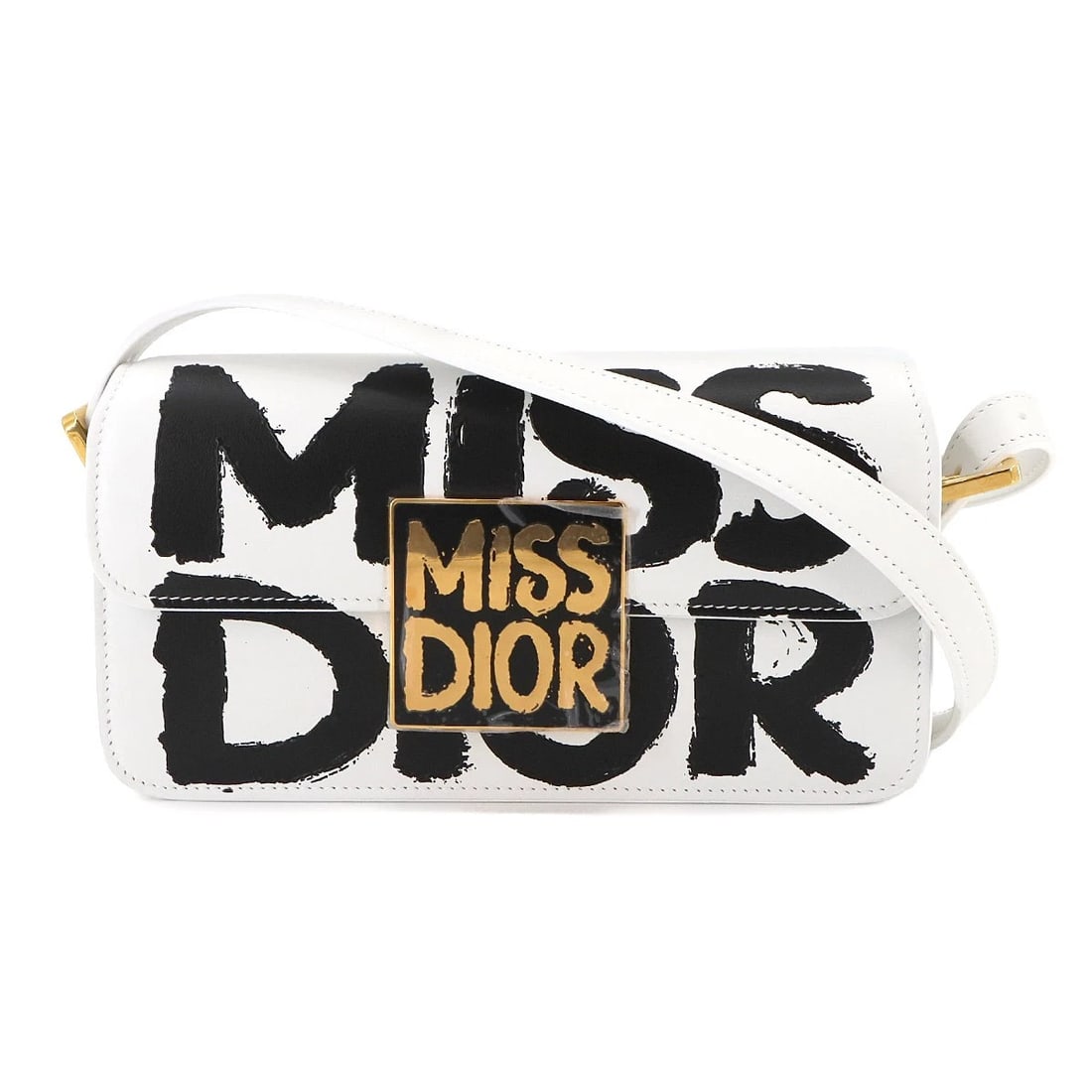 CHRISTIAN DIOR MISS DIOR FLAP SHOULDER BAG LEATHER WHITE BLACK PURSE: Christian Dior Miss Dior Flap Shoulder Bag Leather White Black Purse Brand: Christian Dior Type: Shoulder Bag Material: Leather Color: White , Black Size: W 8.66 inch, H 4.53 inch, D 2.17 inch Sho