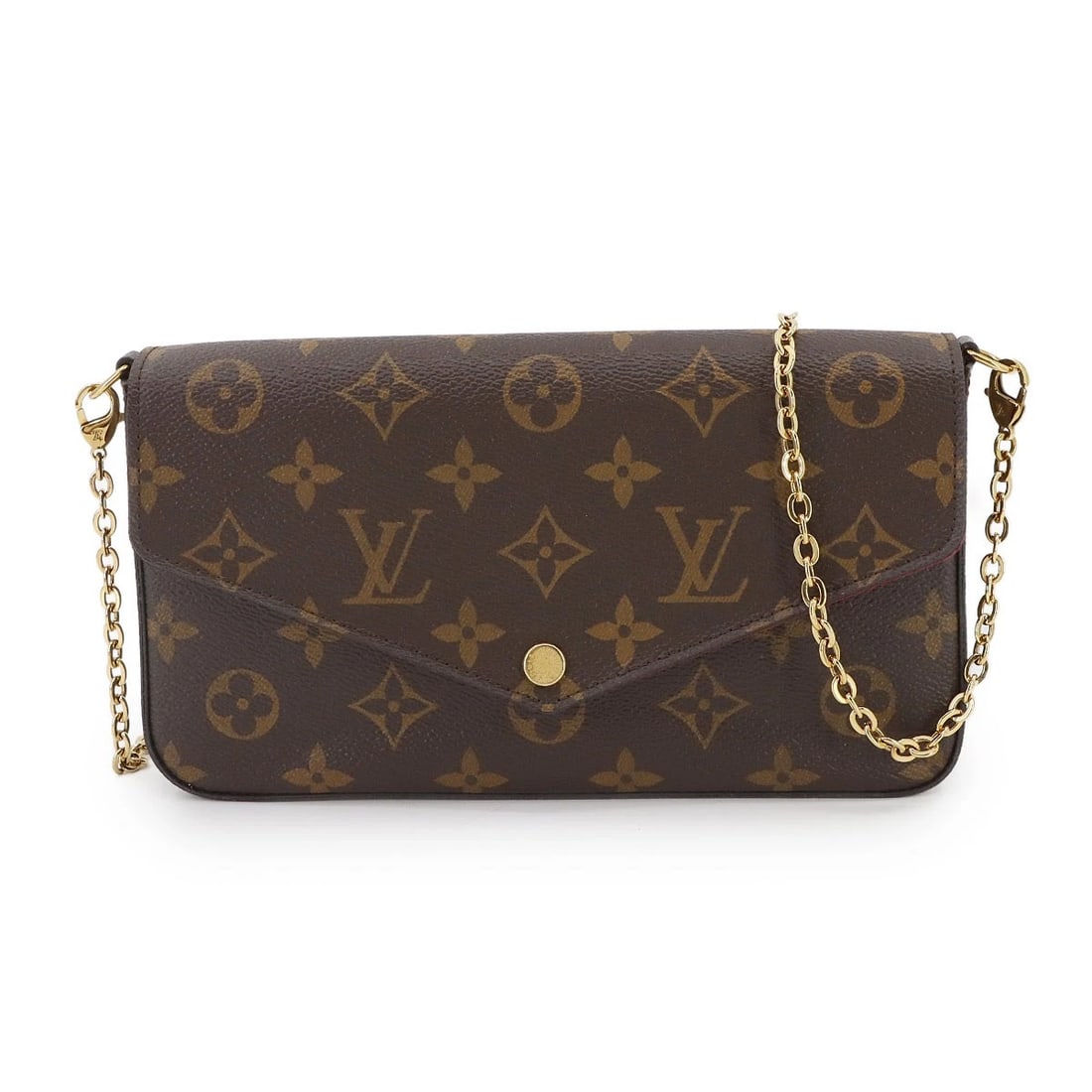 LOUIS VUITTON MONOGRAM FELICIE POCHETTE WALLET BROWN PURSE: LOUIS VUITTON Monogram Felicie Pochette Wallet Brown Purse Brand: LOUIS VUITTON Type: Chain Wallet Material: Monogram Canvas Color: Monogram , Fuchsia Size: W 8.27 inch, H 4.72 inch, D 1.18 inch