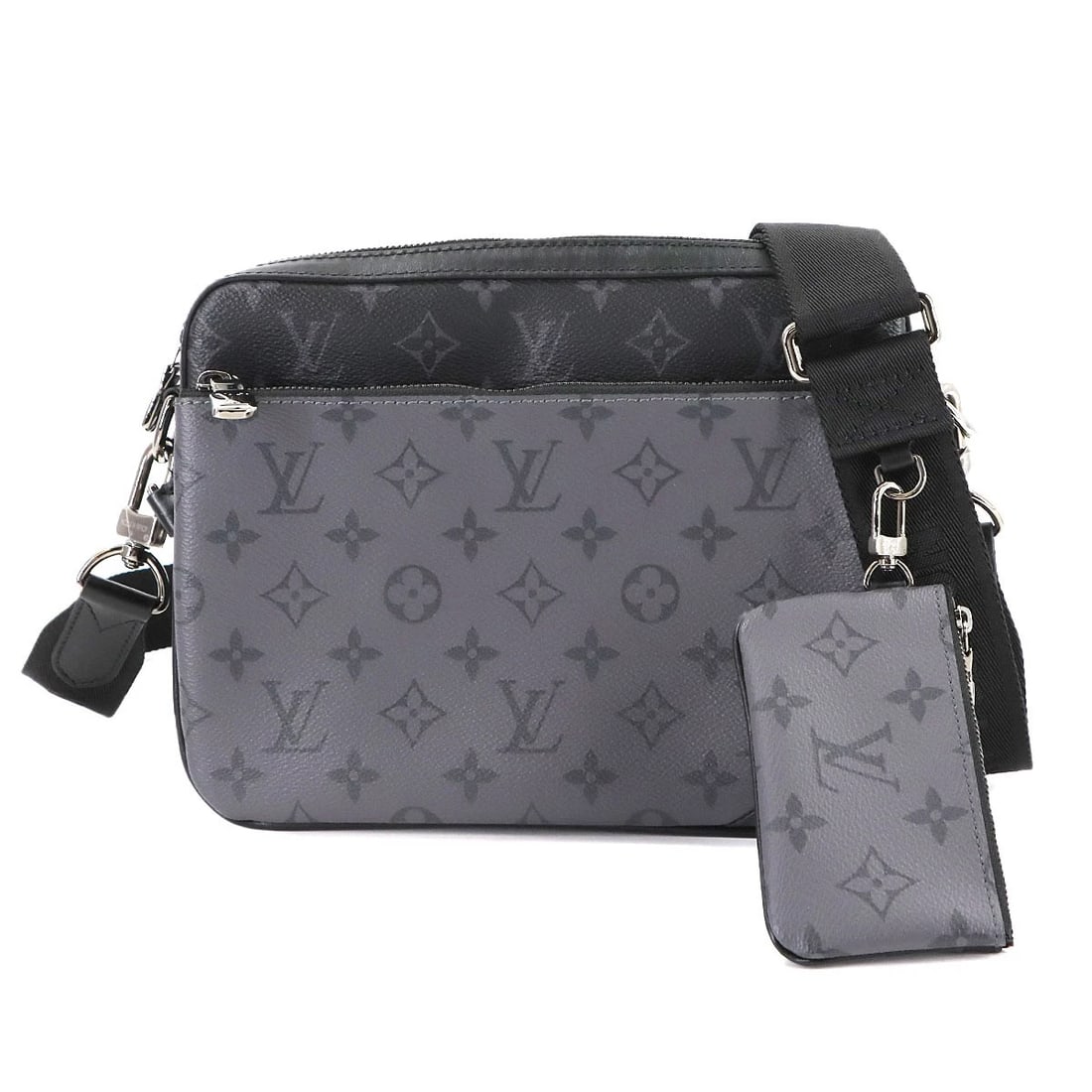 LOUIS VUITTON MONOGRAM ECLIPSE TRIO MESSENGER SHOULDER BAG PURSE: LOUIS VUITTON Monogram Eclipse Trio Messenger Shoulder Bag Purse Brand: LOUIS VUITTON Type: Shoulder Bag Material: Monogram Eclipse Reverse Canvas Color: Monogram Eclipse , Monogram Eclipse Reverse