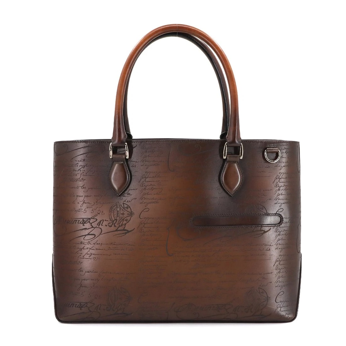 BERLUTI CALLIGRAPHY TOUJOURS TOTE BAG VENEZIA LEATHER BROWN PURSE: Berluti Calligraphy Toujours Tote Bag Venezia Leather Brown Purse Brand: Berluti Type: Tote Bag Material: Venezia Leather Color: Brown Size: W 15.75 inch, H 12.01 inch, D 5.12 inch Handle 19.9inch