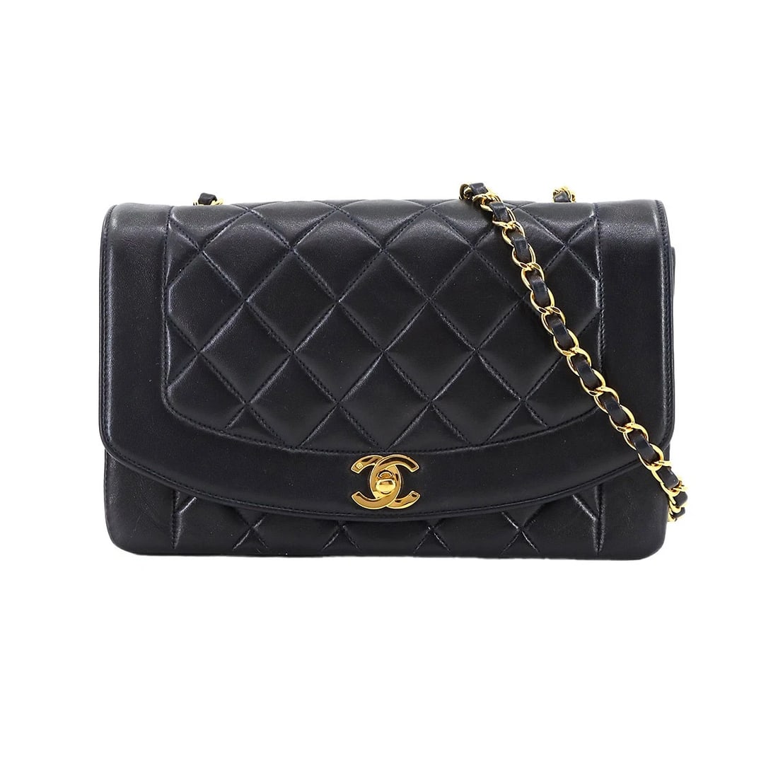 CHANEL DIANA MATELASSE 25 CHAIN SHOULDER BAG LEATHER NAVY: CHANEL Diana Matelasse 25 Chain Shoulder Bag Leather Navy Brand: CHANEL Type: Shoulder Bag Material: Leather Color: Navy Size: W 9.84 inch, H 5.91 inch, D 2.76 inch Shoulder 42.5inch (108cm) Acce