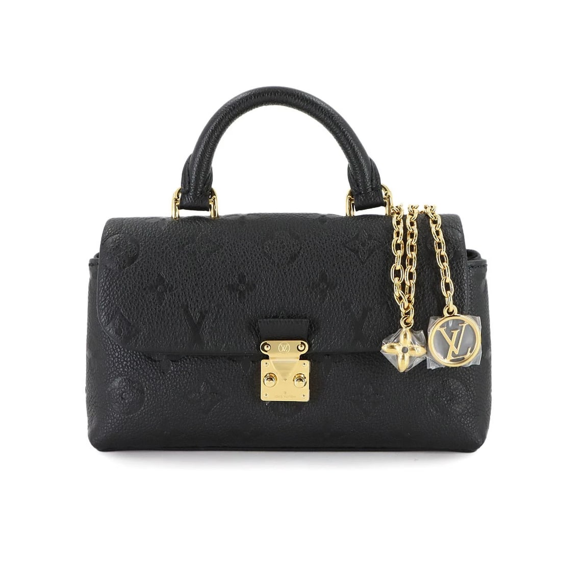 LOUIS VUITTON MONOGRAM EMPREINTE NANO MADELEINE HAND CHAIN SHOULDER BAG: LOUIS VUITTON Monogram Empreinte Nano Madeleine Hand Chain Shoulder Bag Brand: LOUIS VUITTON Type: Hand Bag / Shoulder Bag Material: Monogram Empreinte Leather Color: Noir Size: W 7.48 inch, H 4.5