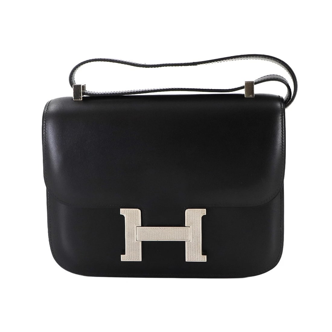 HERMES CONSTANCE 23 SHOULDER BAG BOX CALF LEATHER BLACK: HERMES Constance 23 Shoulder Bag Box Calf Leather Black Brand: HERMES Type: Shoulder Bag Material: Box Calf Color: Black Size: W 9.06 inch, H 6.69 inch, D 1.97 inch Shoulder 19.7inch to 32.3inch (