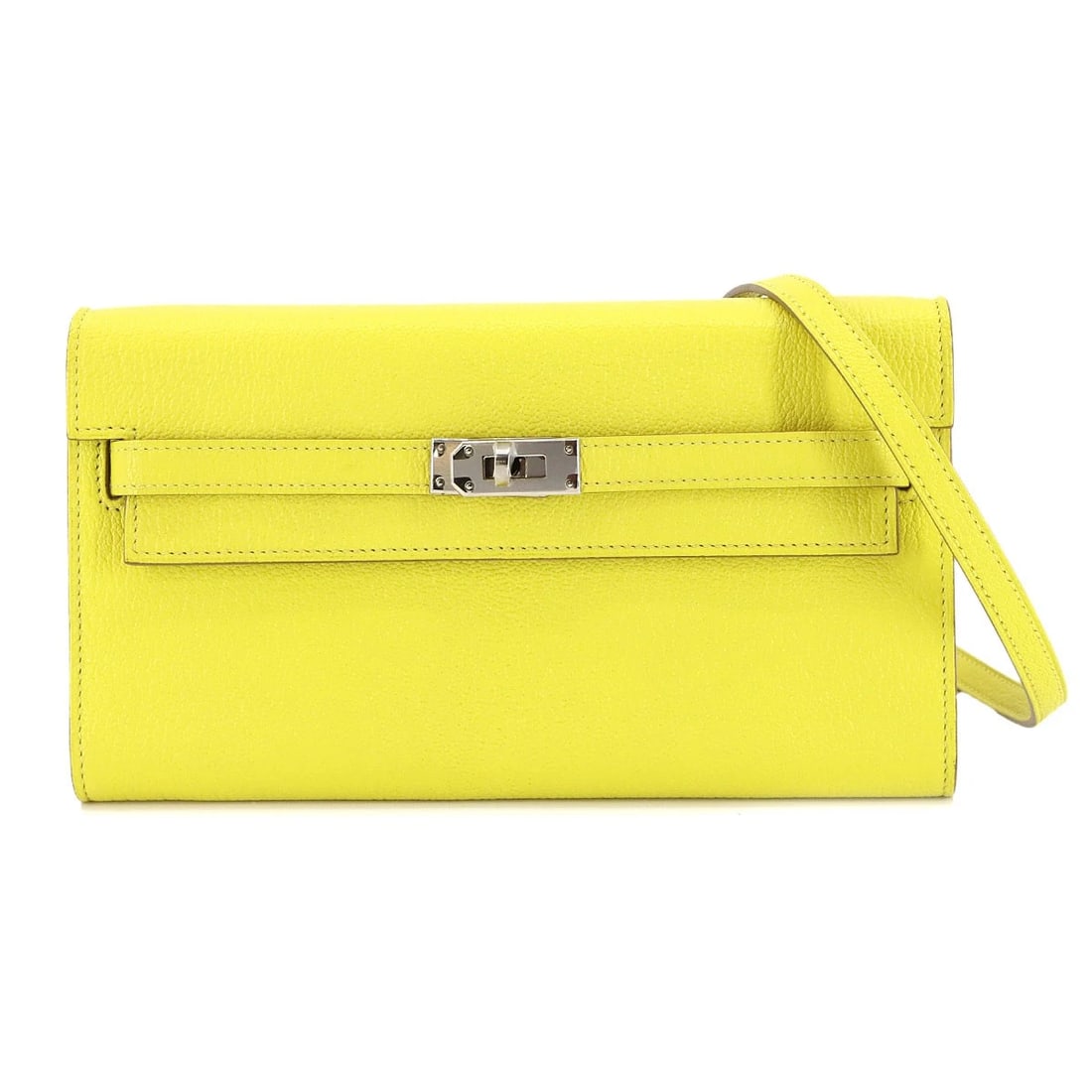 HERMES KELLY TO GO SHOULDER WALLET CHEVRE LIME PURSE: HERMES Kelly To Go Shoulder Wallet Chevre Lime Purse Brand: HERMES Type: Long Wallet Material: Chevre Color: Lime Size: W 8.07 inch, H 4.33 inch, D 1.18 inch Accessories: None Accessories