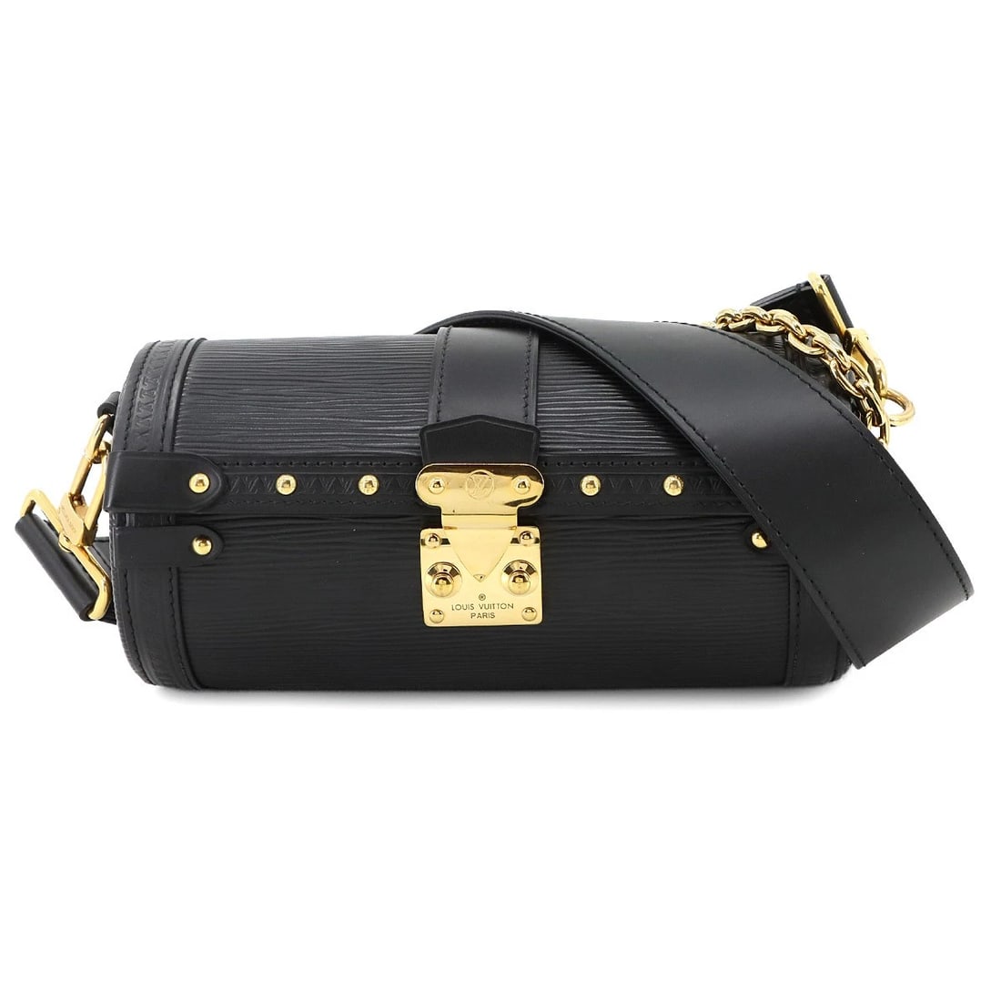 LOUIS VUITTON EPI PAPILLON TRUNK SHOULDER BAG: LOUIS VUITTON Epi Papillon Trunk Shoulder Bag Brand: LOUIS VUITTON Type: Shoulder Bag Material: Epi Leather Color: Noir Size: W 7.87 inch, H 3.94 inch, D 3.94 inch Shoulder Chain:19.3inch / 41.3in