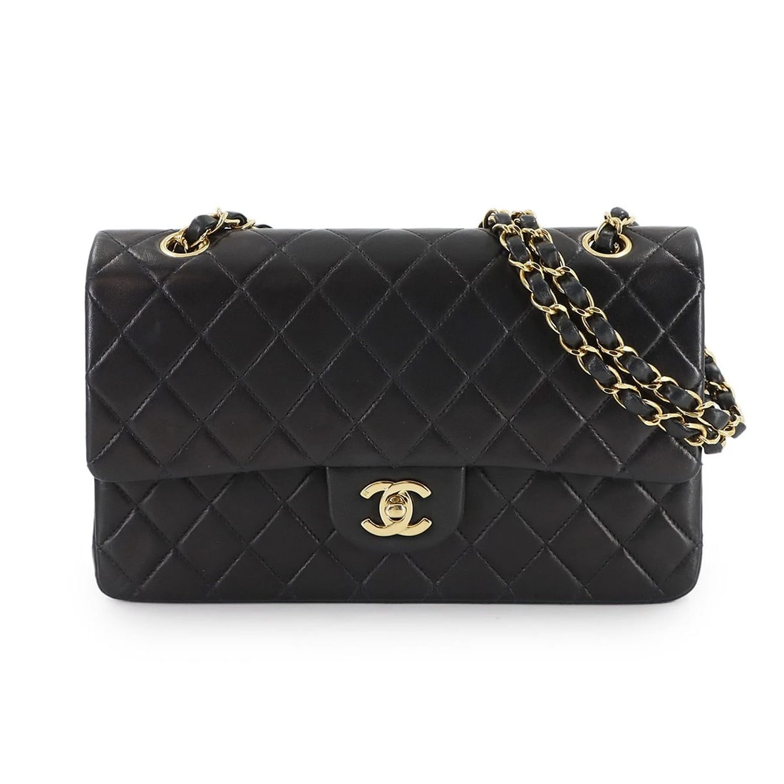CHANEL MATELASSE 25 CHAIN SHOULDER BAG LEATHER BLACK: CHANEL Matelasse 25 Chain Shoulder Bag Leather Black Brand: CHANEL Type: Shoulder Bag Material: Leather Color: Black Size: W 9.84 inch, H 5.91 inch, D 2.56 inch Shoulder 21.7inch to 35.8inch (55cm