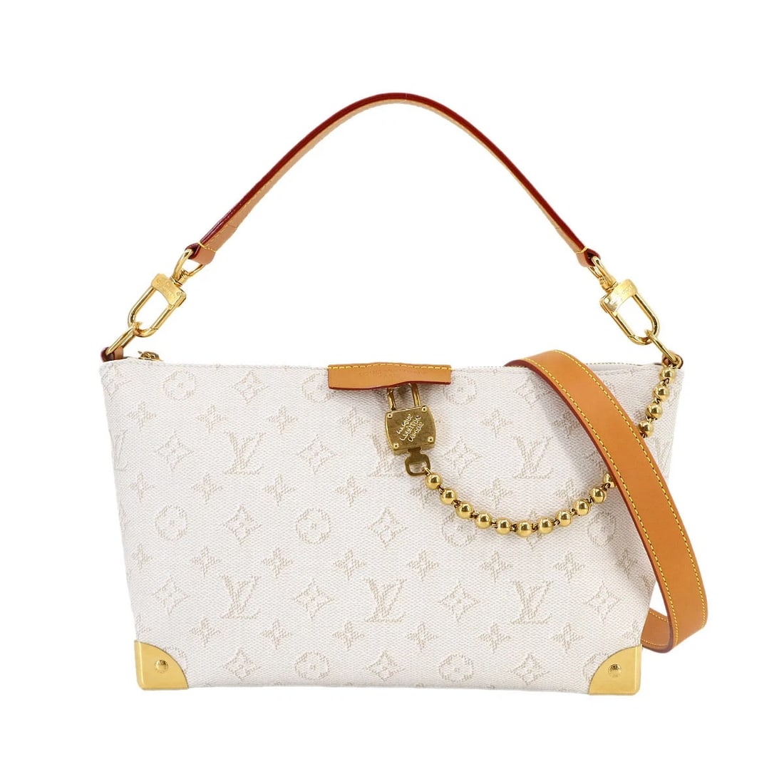 LOUIS VUITTON MONOGRAM BOBO TRUNK HAND SHOULDER BAG: LOUIS VUITTON Monogram Bobo Trunk Hand Shoulder Bag Brand: LOUIS VUITTON Type: Hand Bag / Shoulder Bag Material: Monogram Heritage Canvas Color: White Size: W 11.02 inch, H 7.48 inch, D 3.74 inch