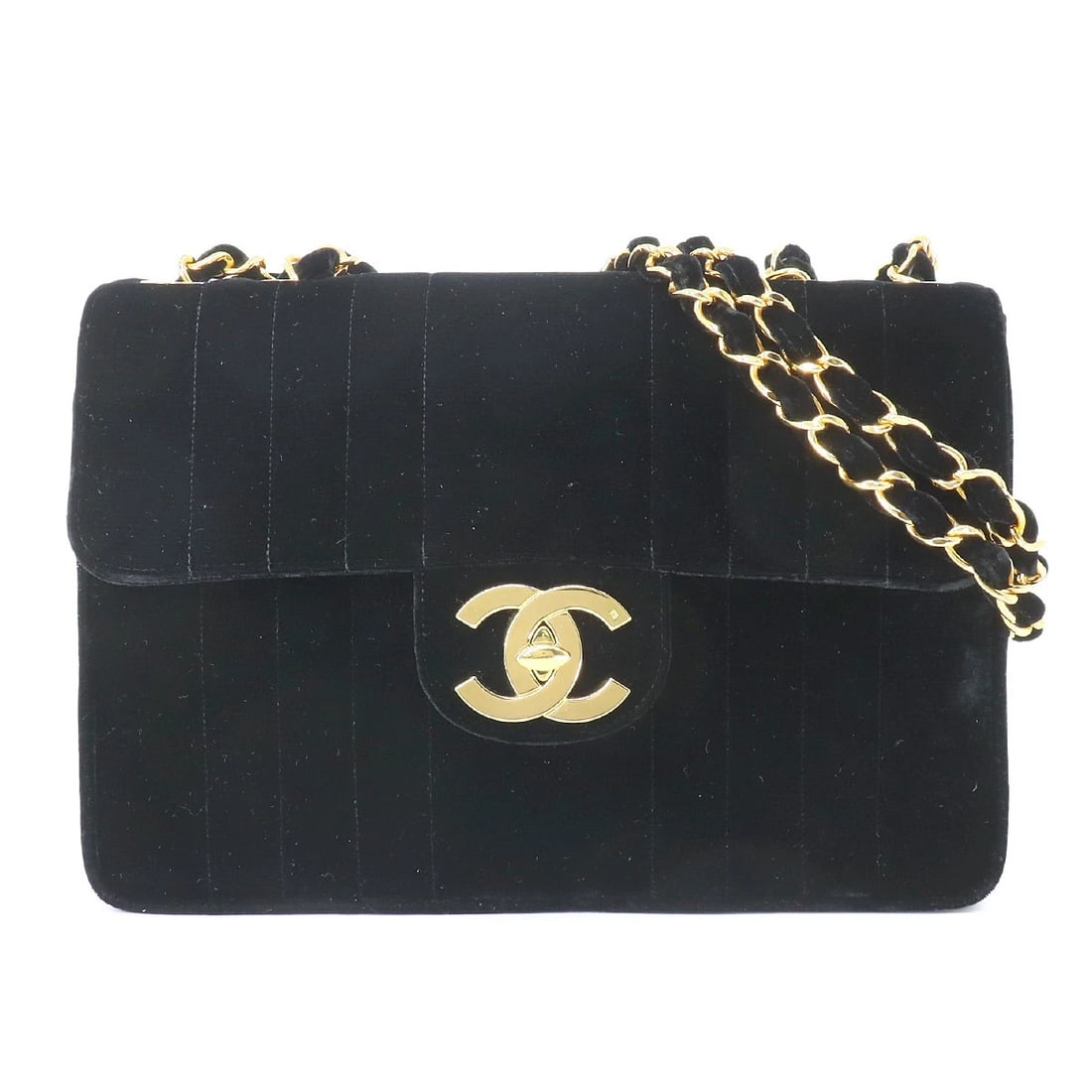 CHANEL MADEMOISELLE CHAIN SHOULDER BAG VELOR BLACK VINTAGE: CHANEL Mademoiselle Chain Shoulder Bag Velor Black Vintage Brand: CHANEL Type: Shoulder Bag Material: Velor Color: Black Size: W 12.20 inch, H 8.66 inch, D 3.54 inch Shoulder 28.3inch to