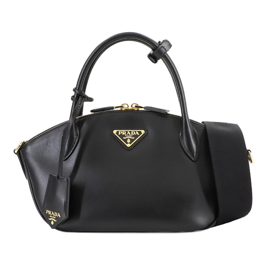 PRADA 2WAY HAND SHOULDER BAG LEATHER NERO BLACK PURSE: PRADA 2way Hand Shoulder Bag Leather Nero Black Purse Brand: PRADA Type: Hand Bag / Shoulder Bag Material: Leather Color: Nero Size: W 7.87 inch, H 6.30 inch, D 3.54 inch Handle 11.8inch (30cm) A