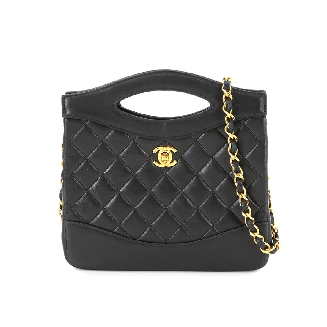 CHANEL MATELASSE 2WAY HAND SHOULDER BAG BLACK: CHANEL Matelasse 2way Hand Shoulder Bag Black Brand: CHANEL Type: Hand Bag / Shoulder Bag Material: Leather Color: Black Size: W 7.68 inch, H 5.71 inch, D 2.17 inch Handle 3.9inch (10cm) Accessor