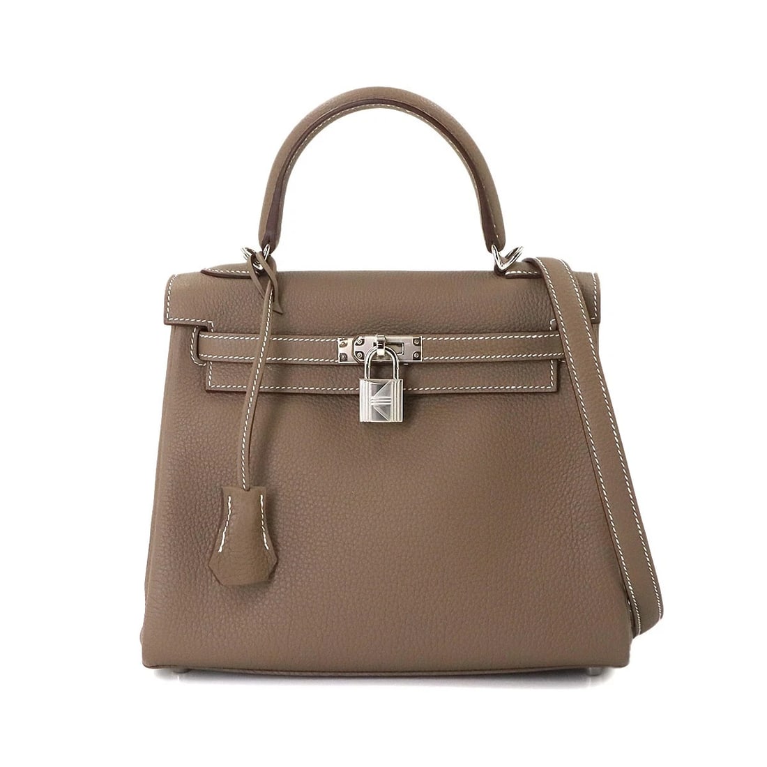 HERMES KELLY 25 2WAY HAND SHOULDER BAG TOGO PURSE: HERMES Kelly 25 2way Hand Shoulder Bag Togo Purse Brand: HERMES Type: Hand Bag / Shoulder bag Material: Togo Color: Etoupe Size: W 9.25 inch, H 7.48 inch, D 3.94 inch Handle 8.7inch (22cm) Access