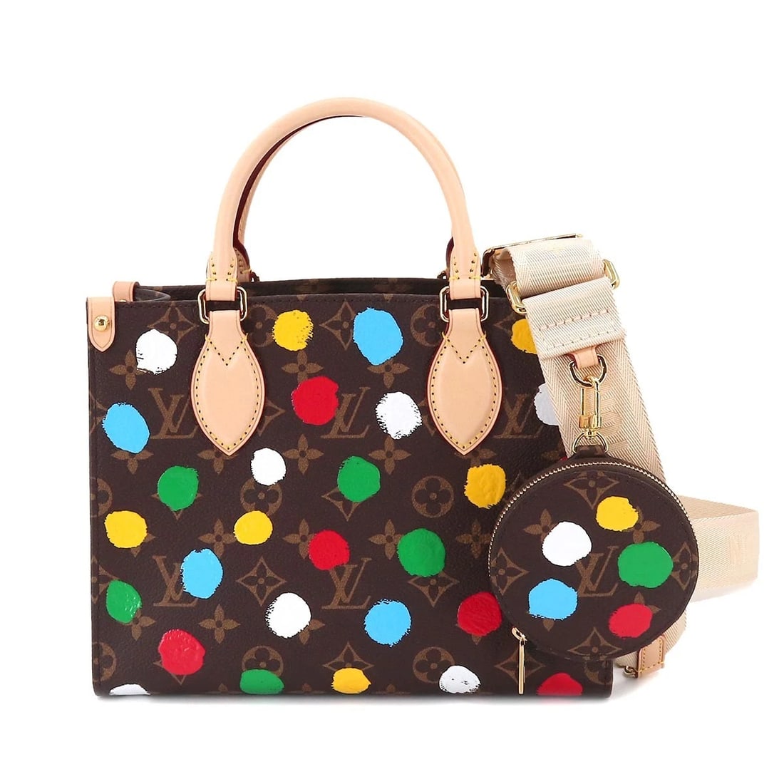 LOUIS VUITTON MONOGRAM PAINTED DOTS PM: LOUIS VUITTON Monogram Painted Dots PM Brand: LOUIS VUITTON Type: Tote Bag / Shoulder Bag Material: Monogram Canvas Color: Monogram , Multi color Size: W 9.84 inch, H 7.68 inch, D 4.33 inch